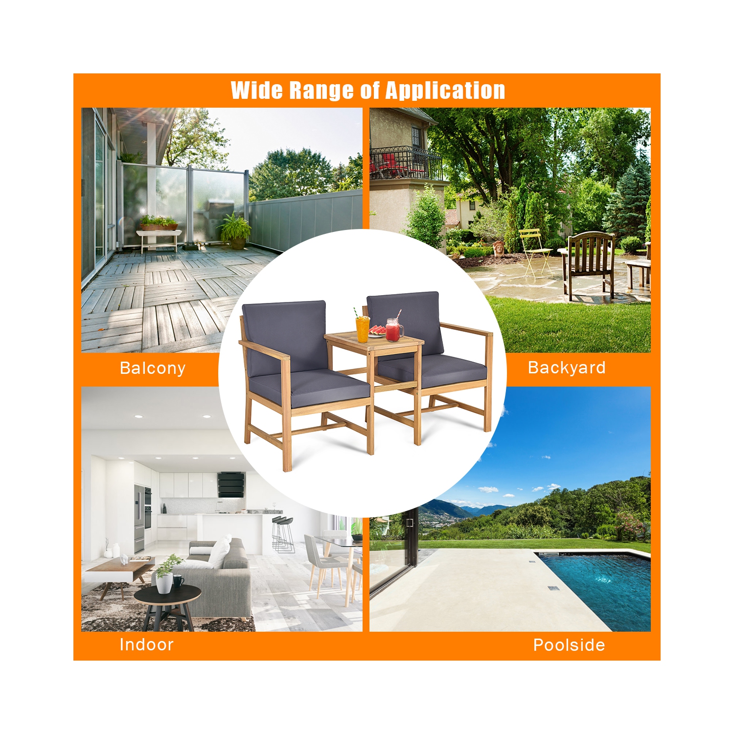 Ensemble de jardin 3 pièces Costway – Une table et 2 chaises