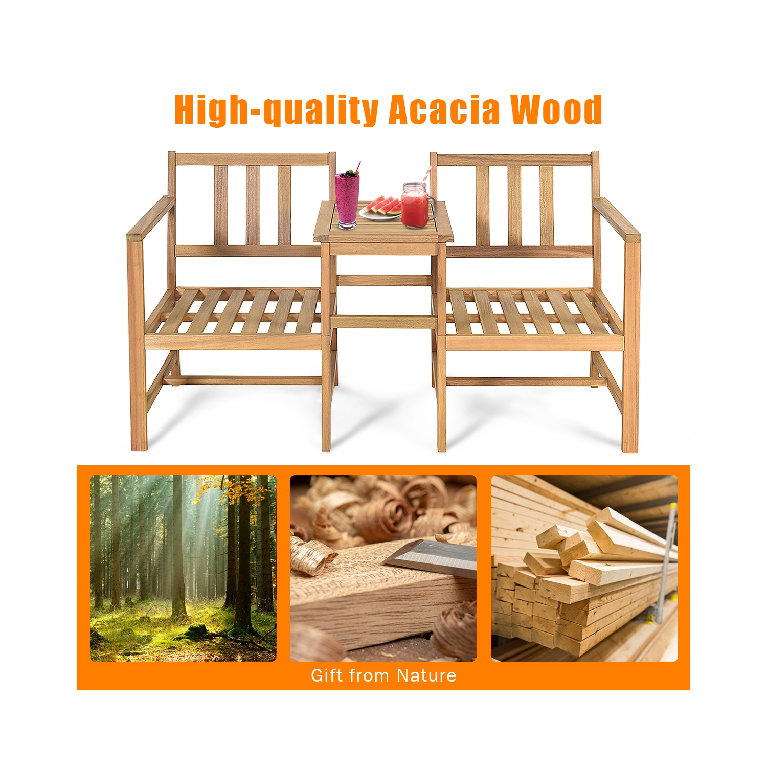 Ensemble de jardin 3 pièces Costway – Une table et 2 chaises