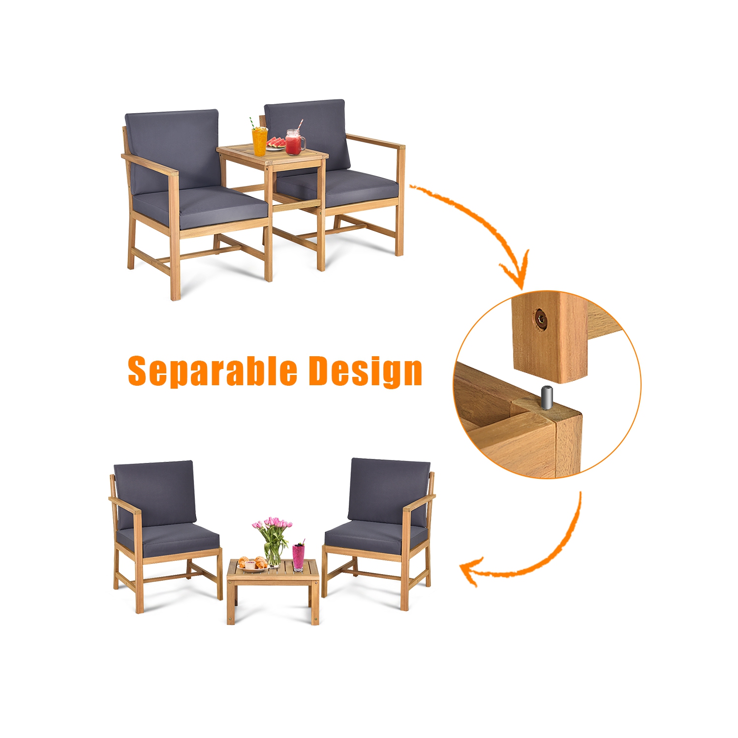 Ensemble de jardin 3 pièces Costway – Une table et 2 chaises