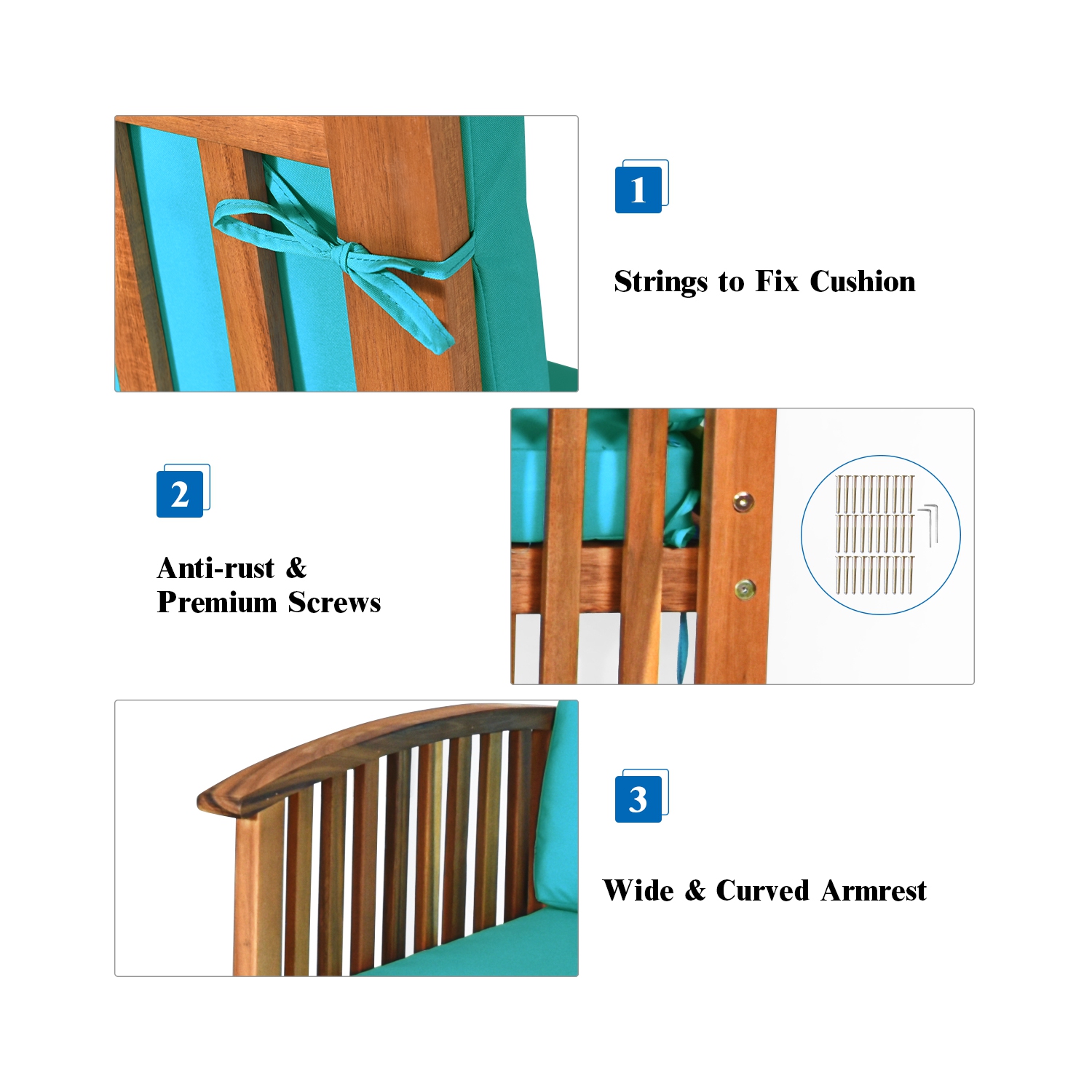 Costway 4PCS Patio Solid Wood Furniture Set Conversation Coffee Table