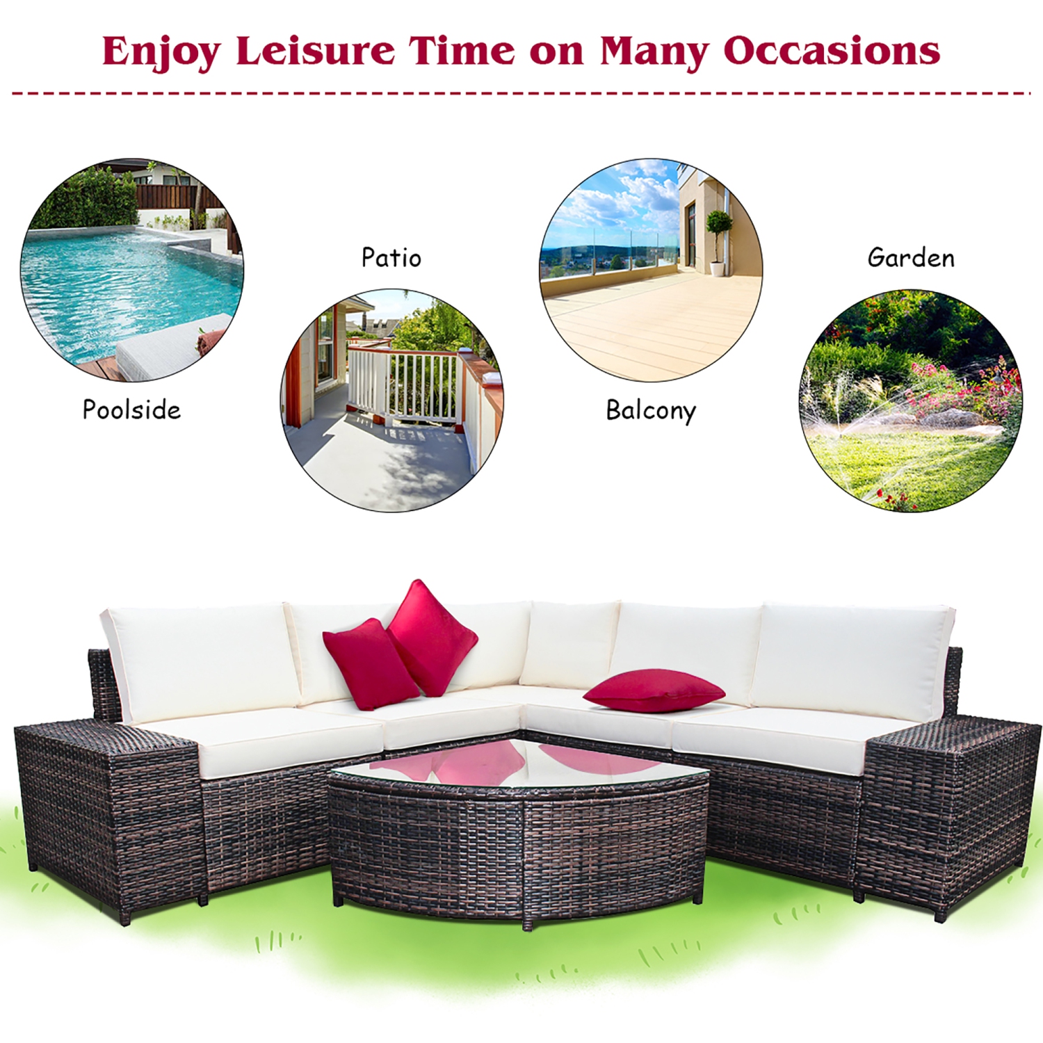 Costway 6PCS Rattan Furniture Set Conversation Cushioned Sofa Armrest Garden