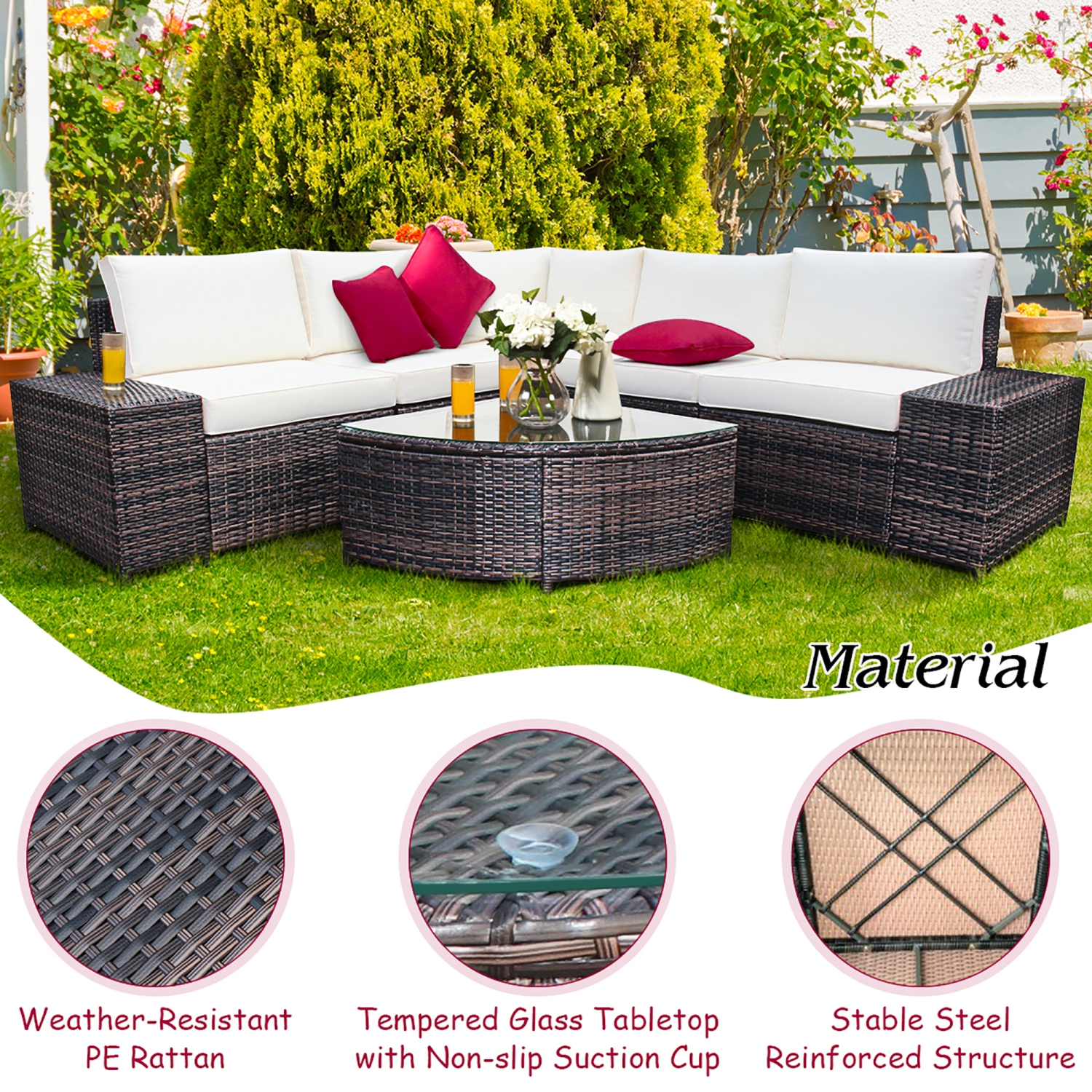 Costway 6PCS Rattan Furniture Set Conversation Cushioned Sofa Armrest Garden