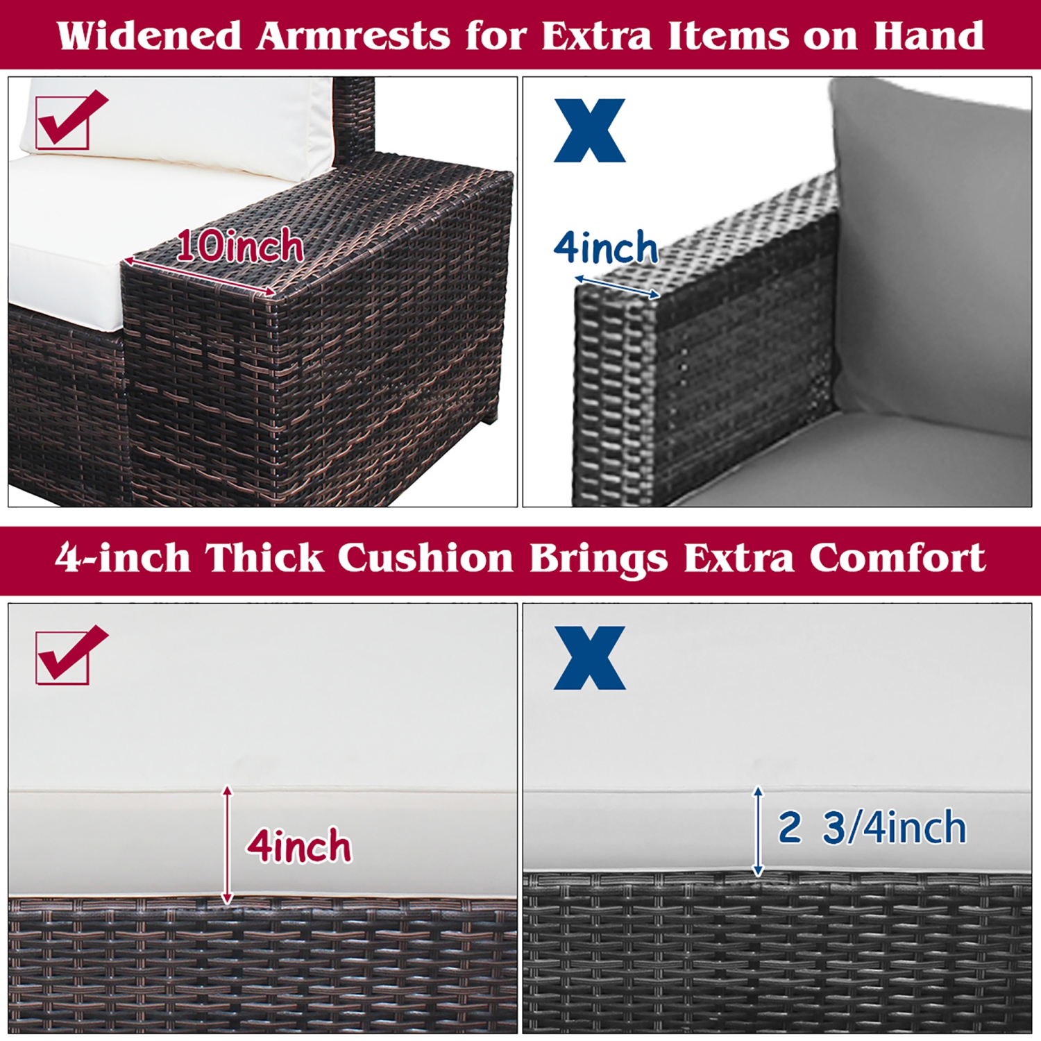 Costway 6PCS Rattan Furniture Set Conversation Cushioned Sofa Armrest Garden