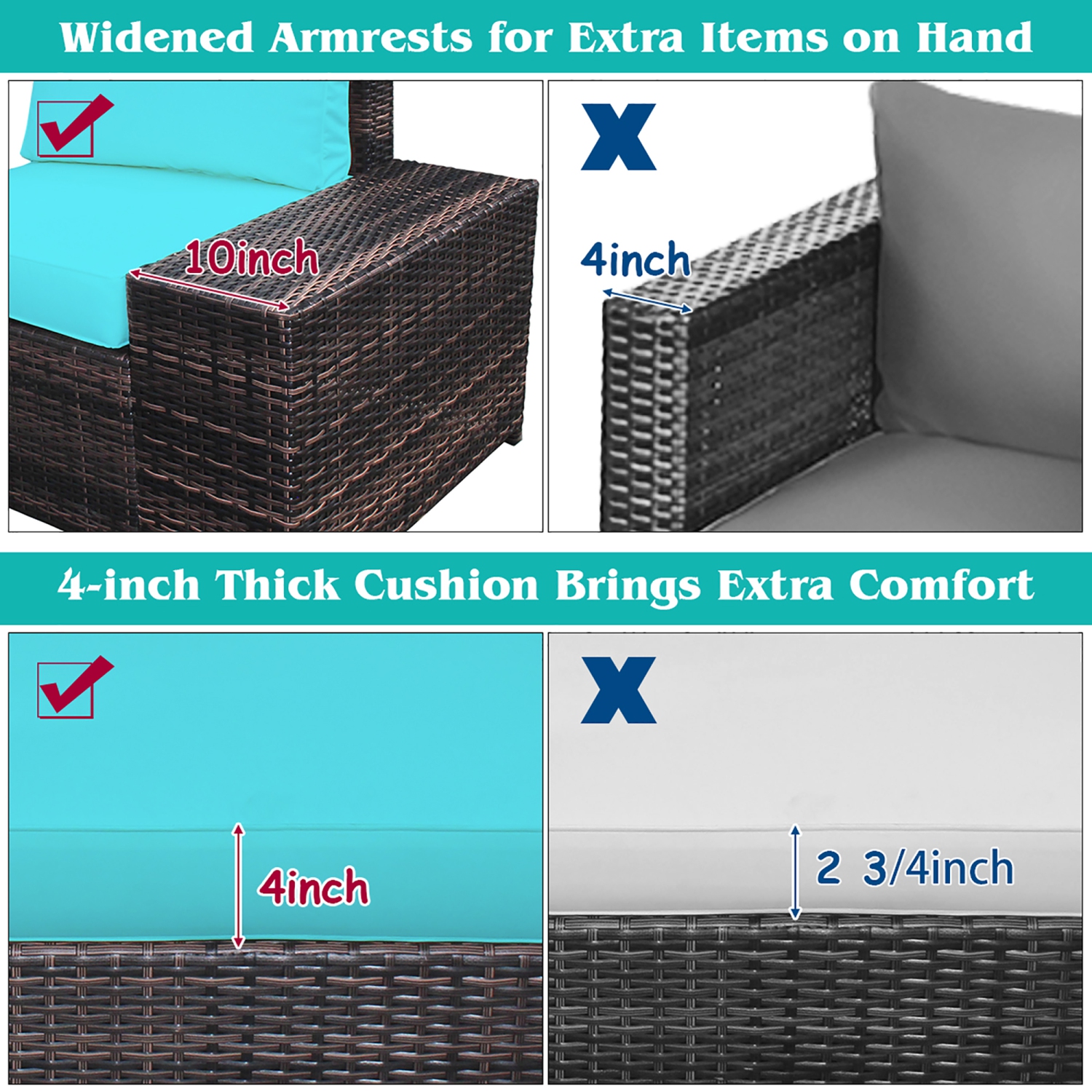 Costway 6PCS Rattan Furniture Set Conversation Cushioned Sofa Armrest Garden