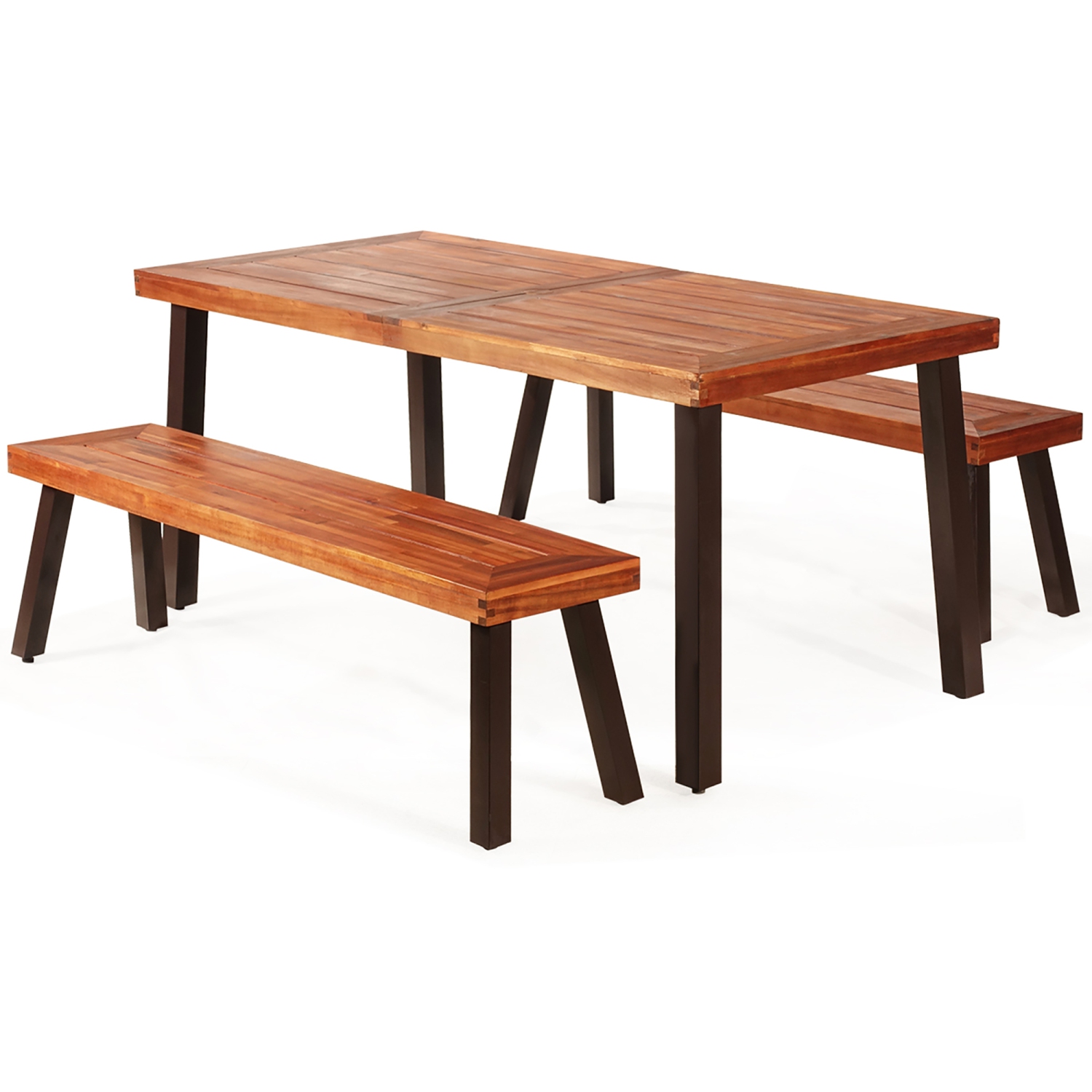 Ensemble table de pique-nique 3 pièces avec banc de table en bois d'acacia et pattes en acier de Costway pour patio extérieur
