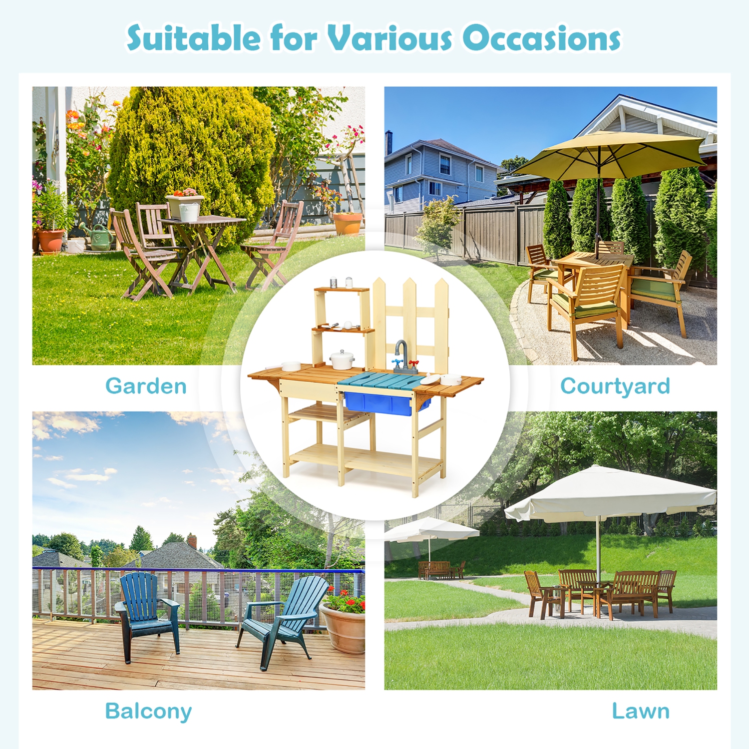 Costway Kid's Wooden Mud Kitchen Pretend Cook Playset Toy For Children