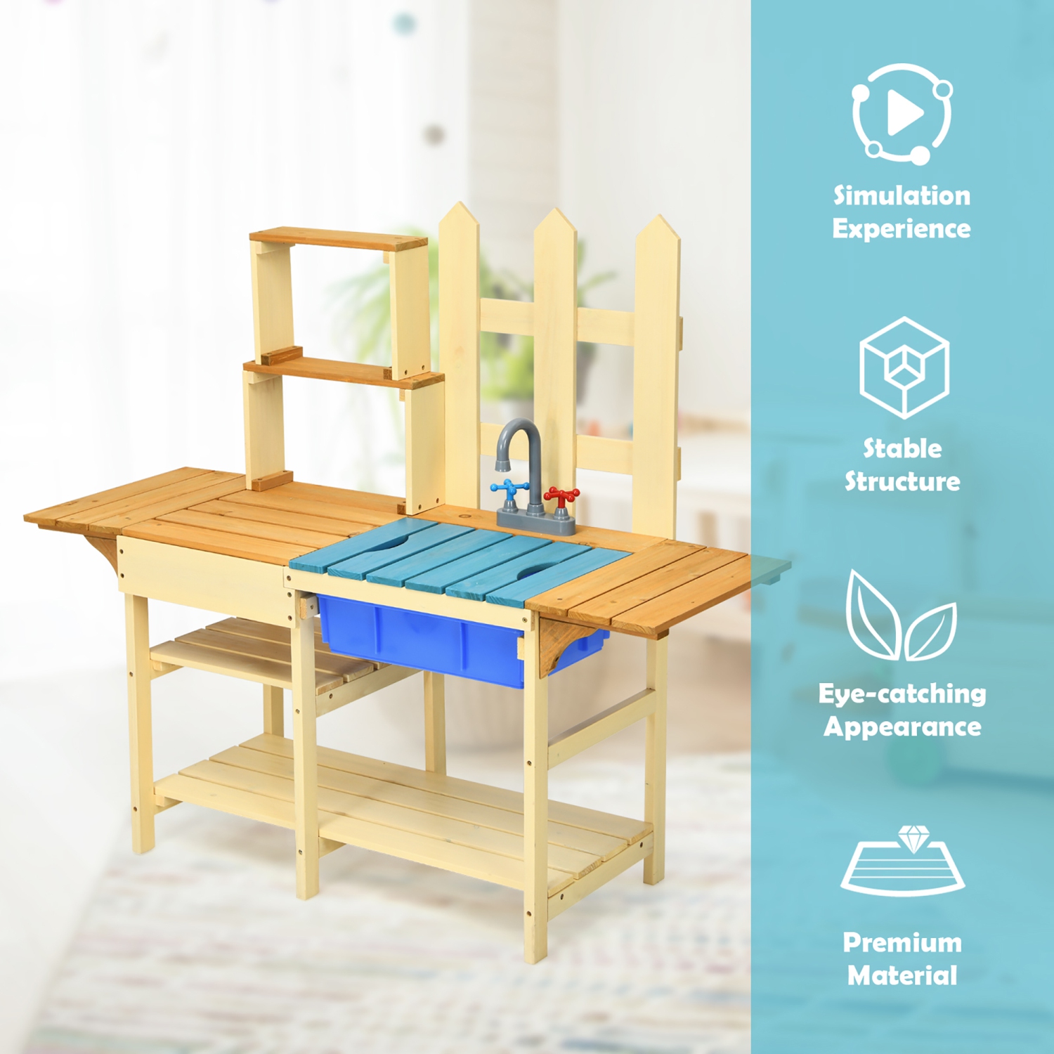 Costway Kid's Wooden Mud Kitchen Pretend Cook Playset Toy For Children