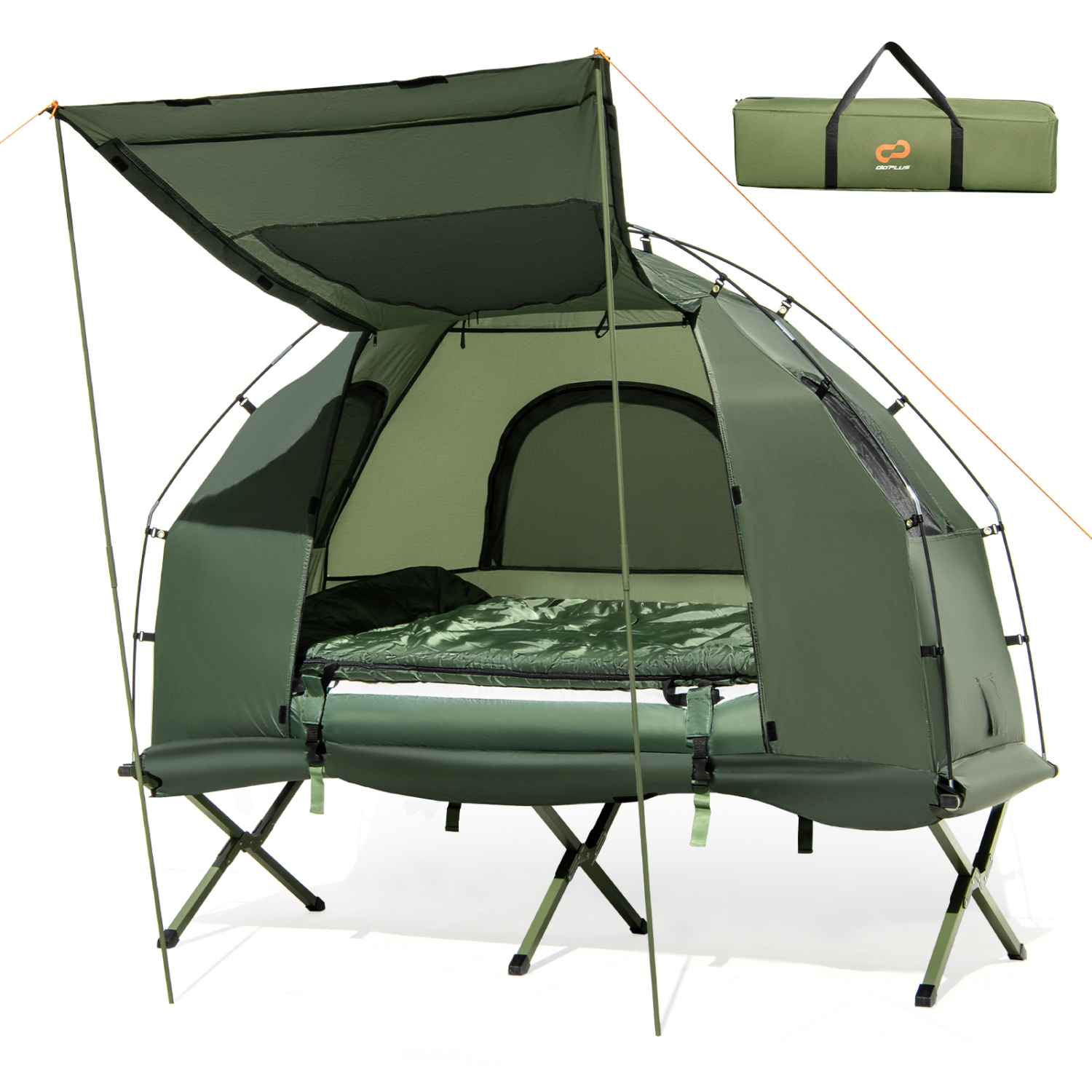Tente/lit de camping compact escamotable pour 1&nbsp;personnes de Goplus avec matelas pneumatique et sac de couchage