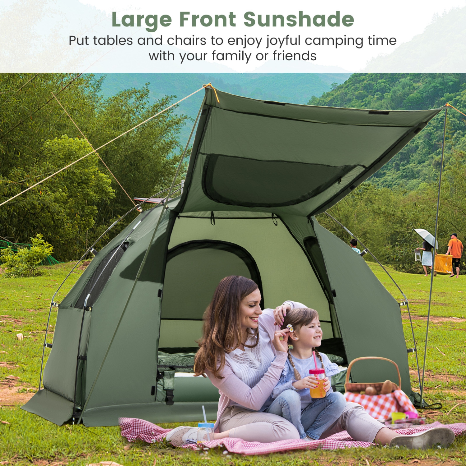 Tente/lit de camping compact escamotable pour 1&nbsp;personnes de Goplus avec matelas pneumatique et sac de couchage