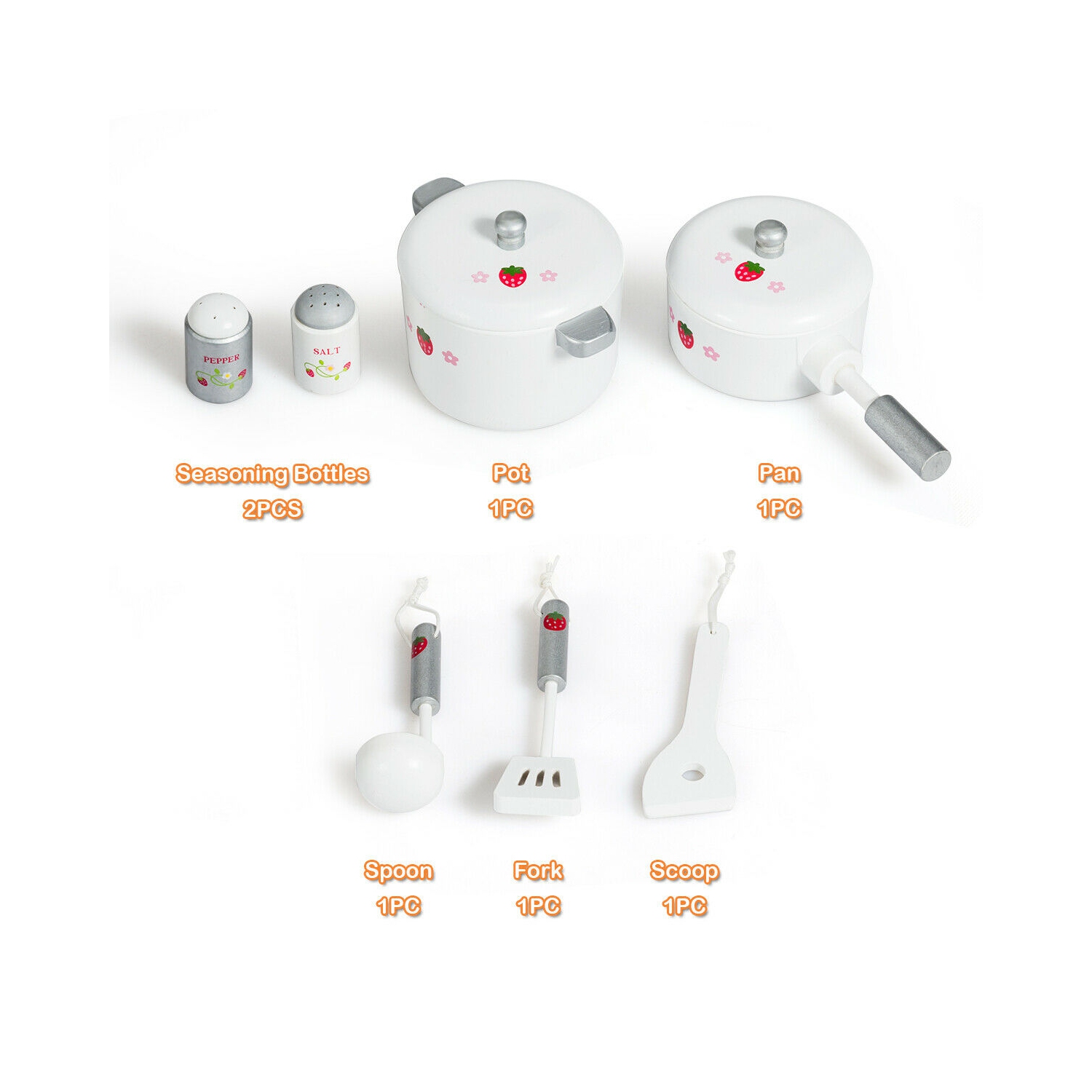 Costway Wood Kitchen Toy Kids Cooking Pretend Play Setw/ Utensils,Sounds & Wordpad White