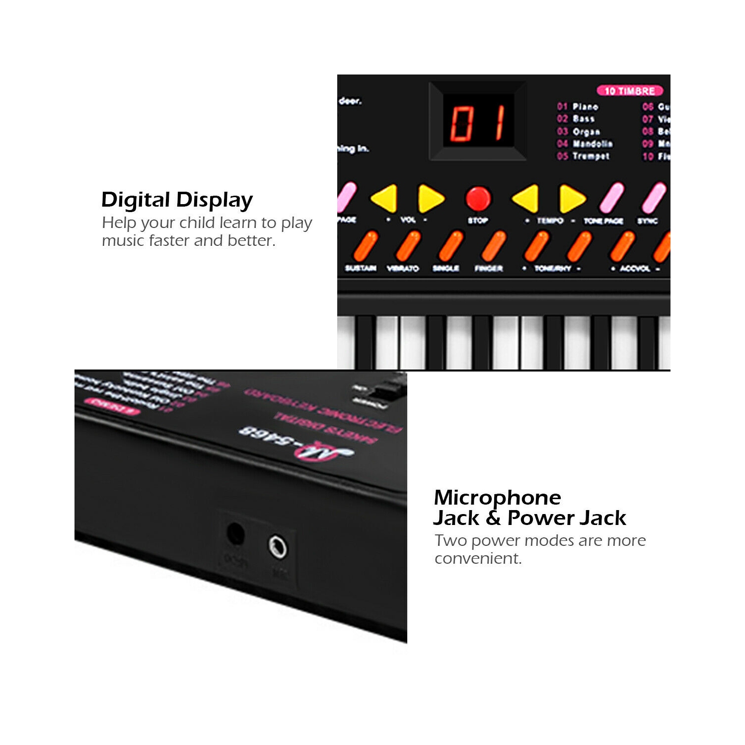 Clavier Électronique à 54 Touches pour Enfants Piano Orgue Micro & Chargeur