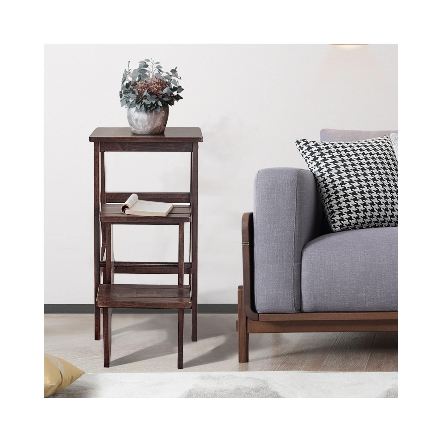 Tabouret-escabeau à 3 niveaux 3-en-1 pliable avec étagère de rangement multifonction de Costway