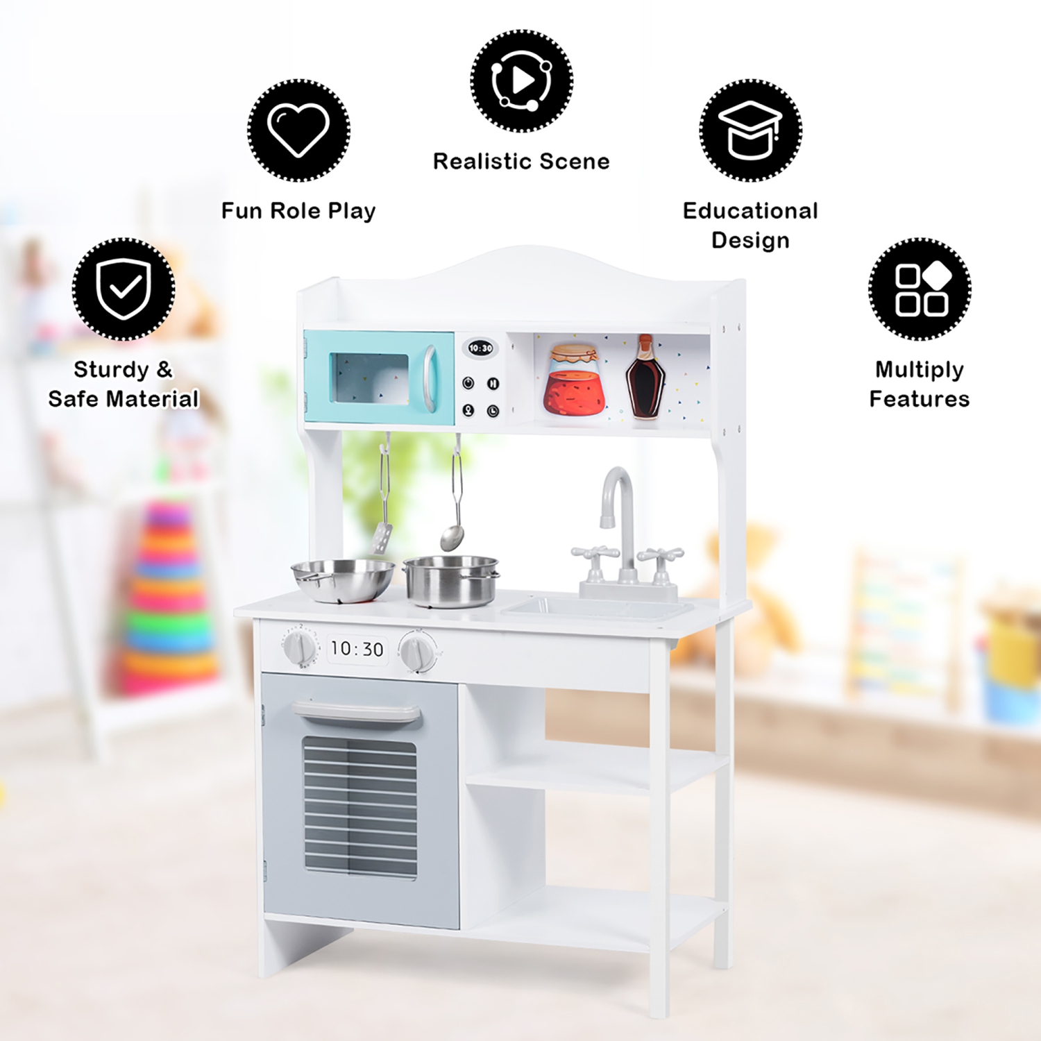 Costway Kids Kitchen Playset Cookware Cooking Set with Pots & Pans