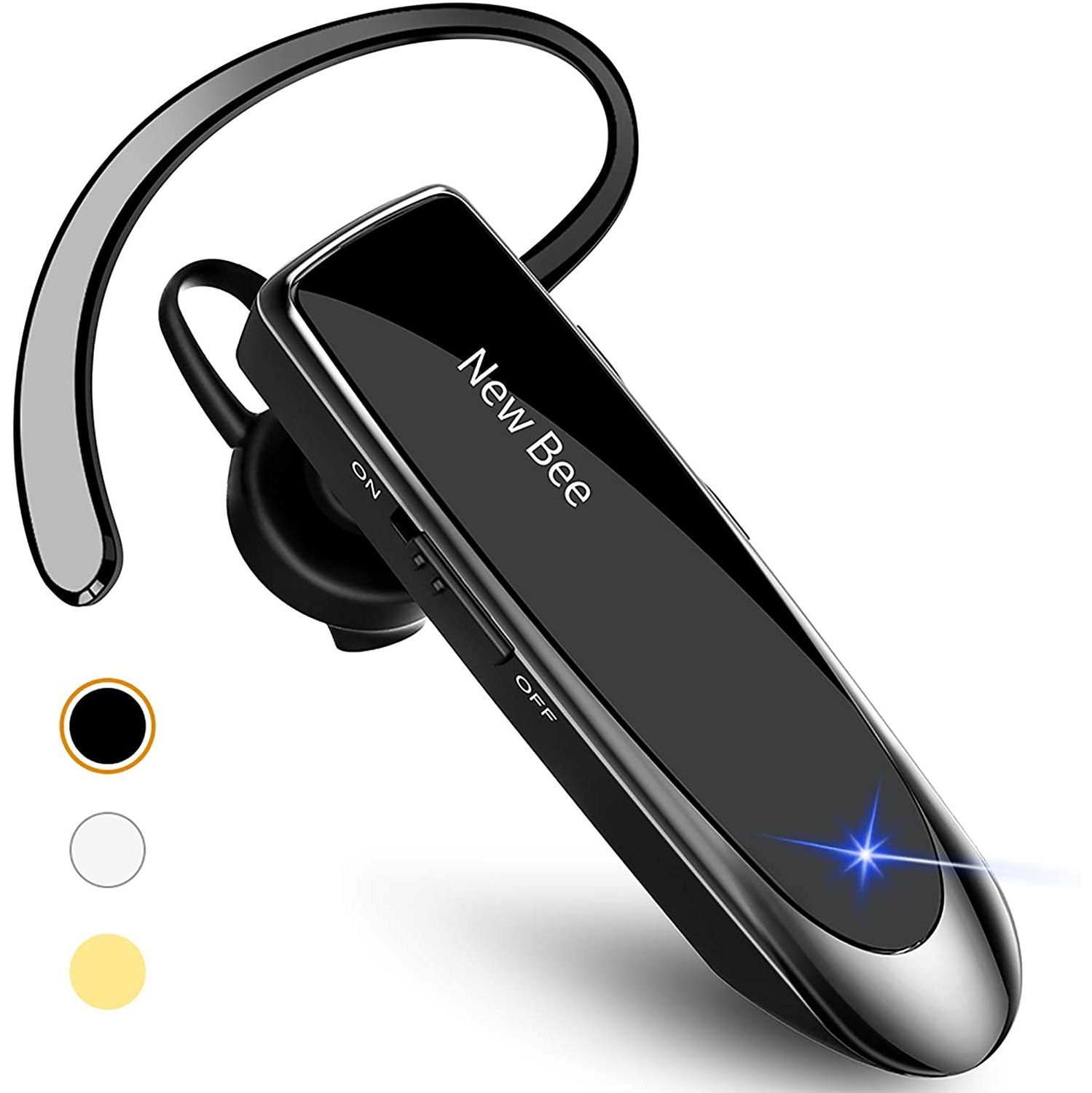 Bluetooth Headset New Bee 24Hrs V5.0 Bluetooth Earpiece Wireless Handsfree Driving Headset with Noise Canceling Mic Headset Case for iPhone Samsung Android Mobile Cell Phone Tablets Office Truck Drive