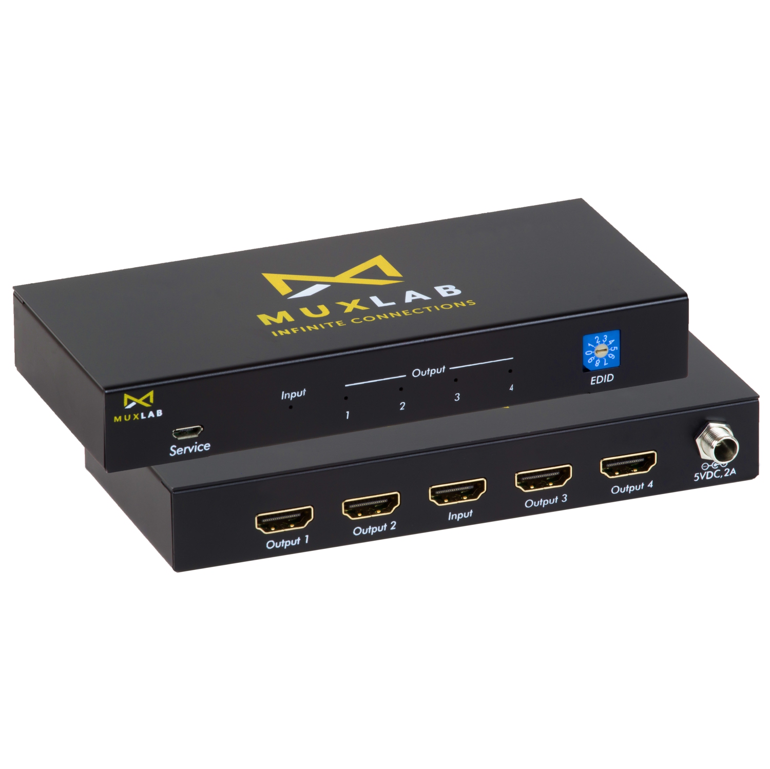 MuxLab 1x4 HDMI Splitter 1 in 4 Out | Supports 4K@60HZ, HDR, HDMI 2.0, HDCP 2.2, Deep Color, EDID Management and LED Diagnostic (1 Source to 4