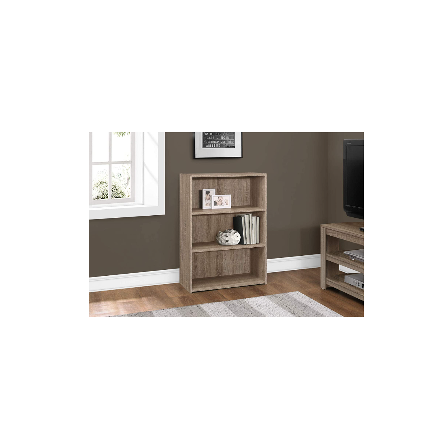 Bookcase 36'' H Dark Taupe with 3 Shelves