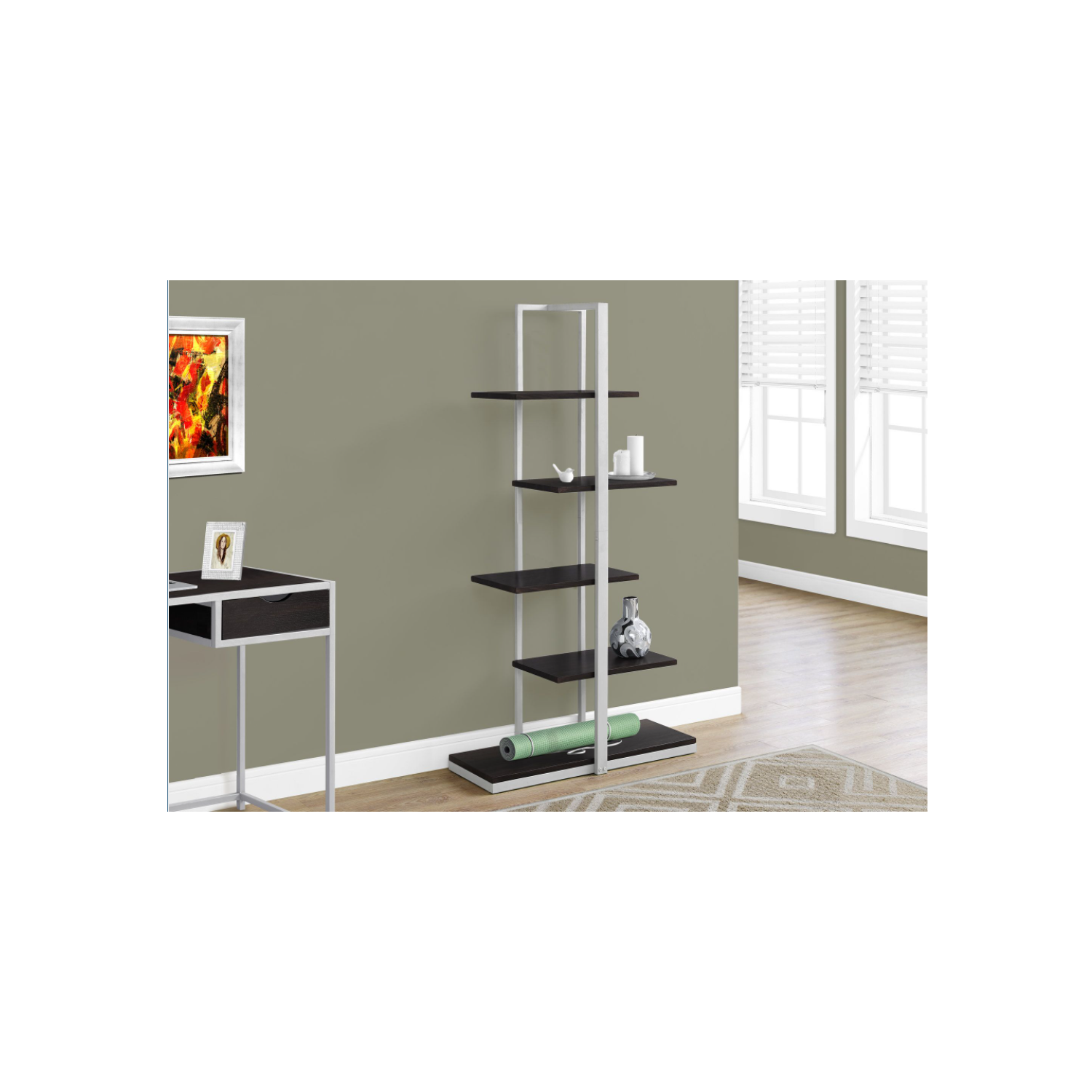 BOOKCASE - 60"H / ESPRESSO / SILVER METAL