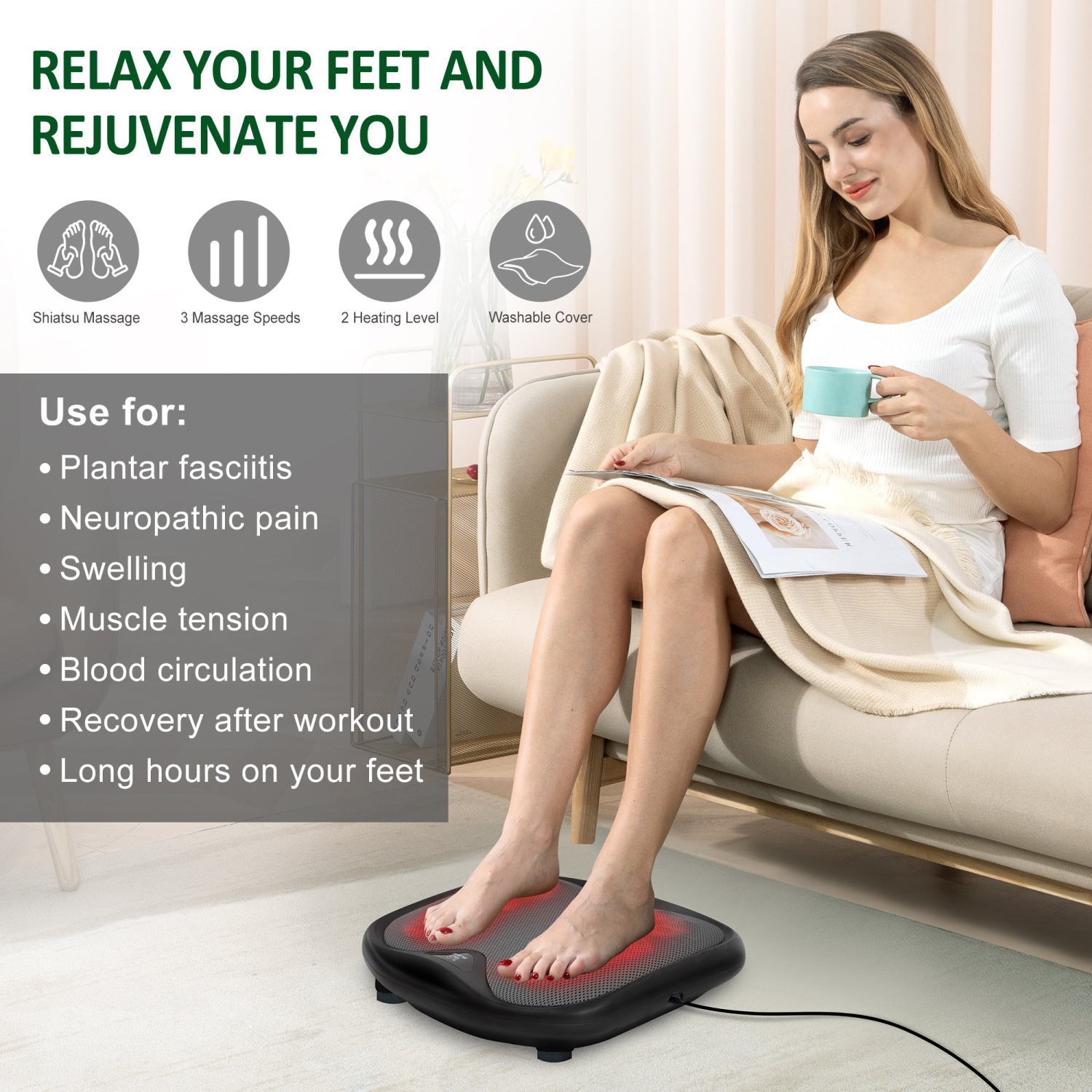 Snailax Shiatsu Kneading Foot & Back Massager - 593