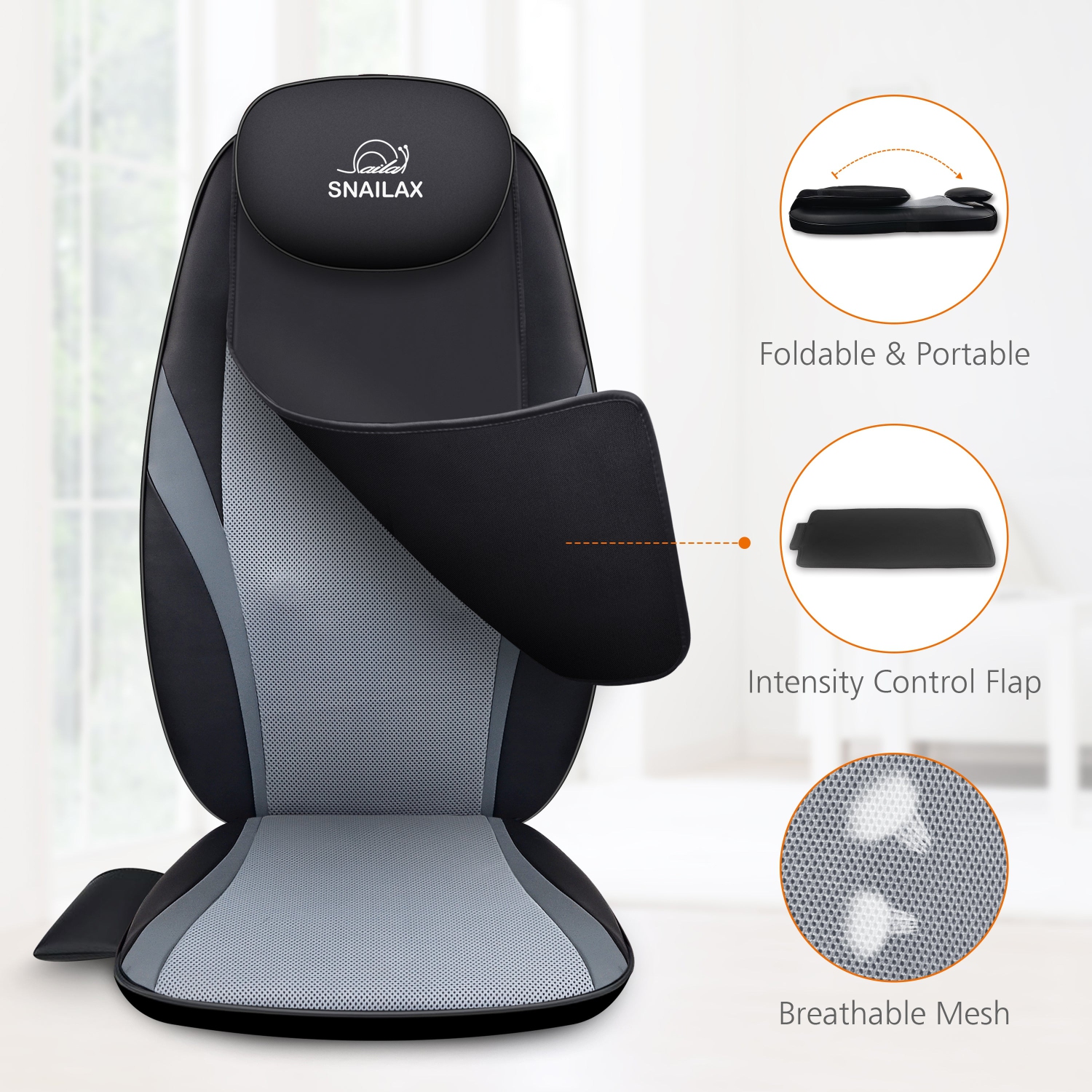 Snailax Shiatsu Massage Cushion With Heat Massage Chair Pad Kneading Back Massager for Home Office Seat Use Sl-256