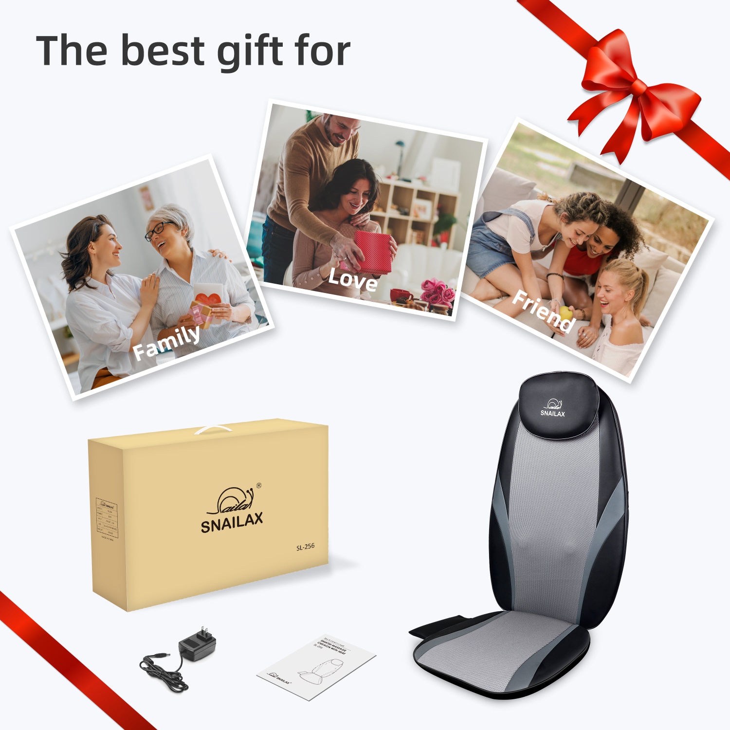 Snailax Shiatsu Massage Cushion With Heat Massage Chair Pad Kneading Back Massager for Home Office Seat Use Sl-256