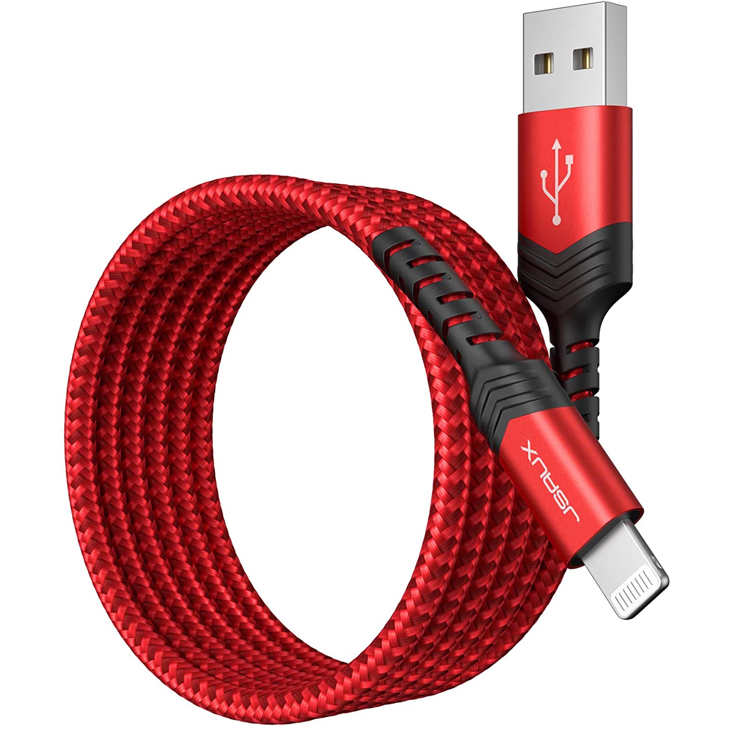 iPhone Lightning Charger Cable [6ft/1.8m], JSAUX [Apple MFi Certified] Lightning to USB A Nylon Braided Fast Charging Cord Compatible with iPhone 11 Max X Xs XR 8 7 6s 6 Plus SE 5 5s, iPad -Red