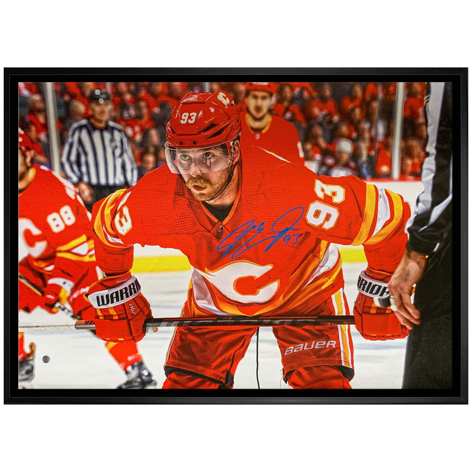 Frameworth Calgary Flames: Sam Bennett Framed Signed Canvas (22x31")