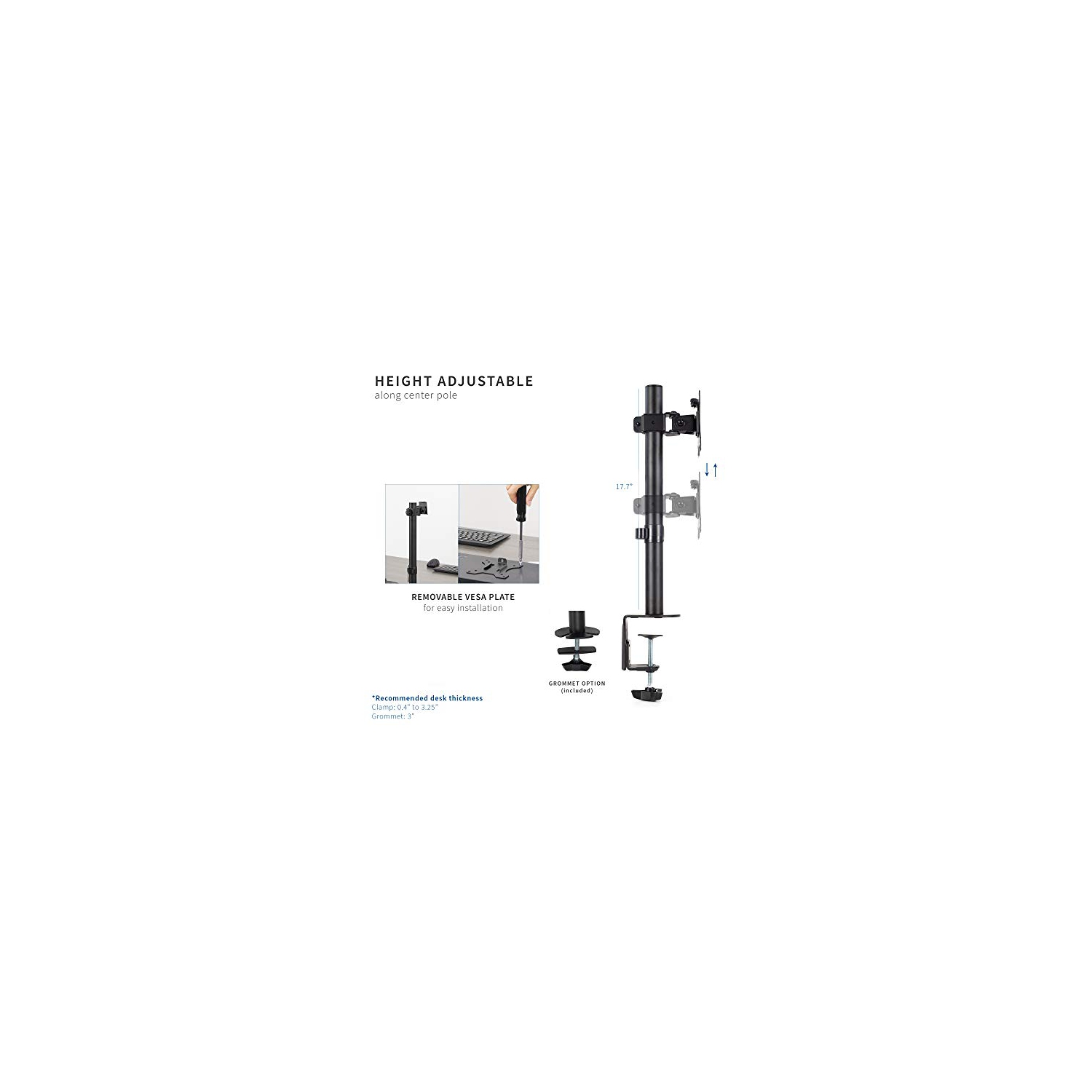 VIVO Single Monitor Adjustable Tilt Desk Mount Stand for 1 LCD Screen up to 27"