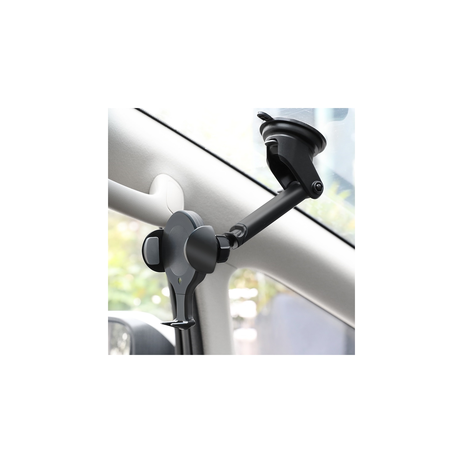 Wireless Charger Car Cell Phone Holder, Qi Fast Wireless Charging Long Arm Vent Dashboard Windshield Phone Holder