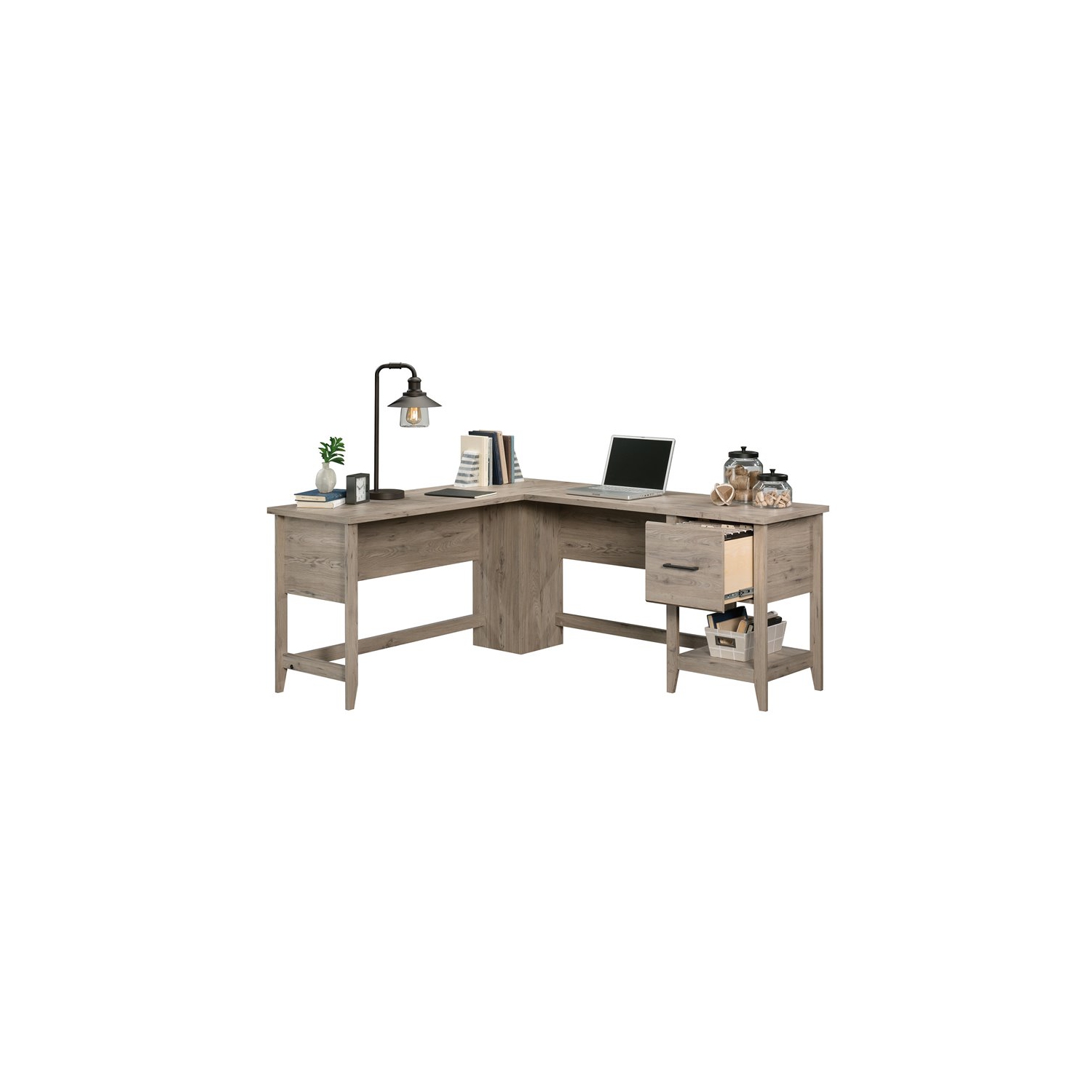 Sauder Summit Station Contemporary Wood L-Shape Computer Desk in Laurel Oak