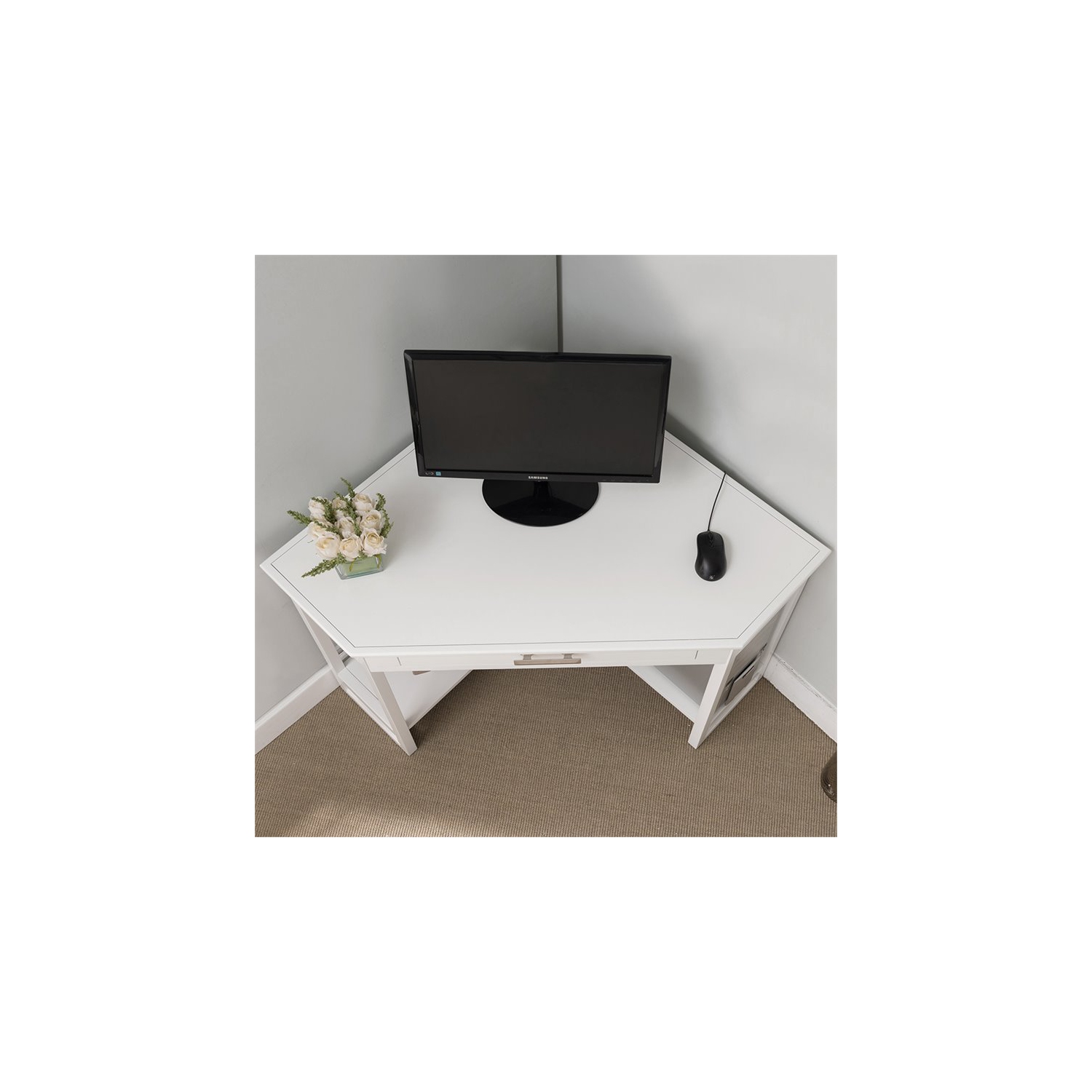 Bureau d’ordinateur en coin Leick - blanc