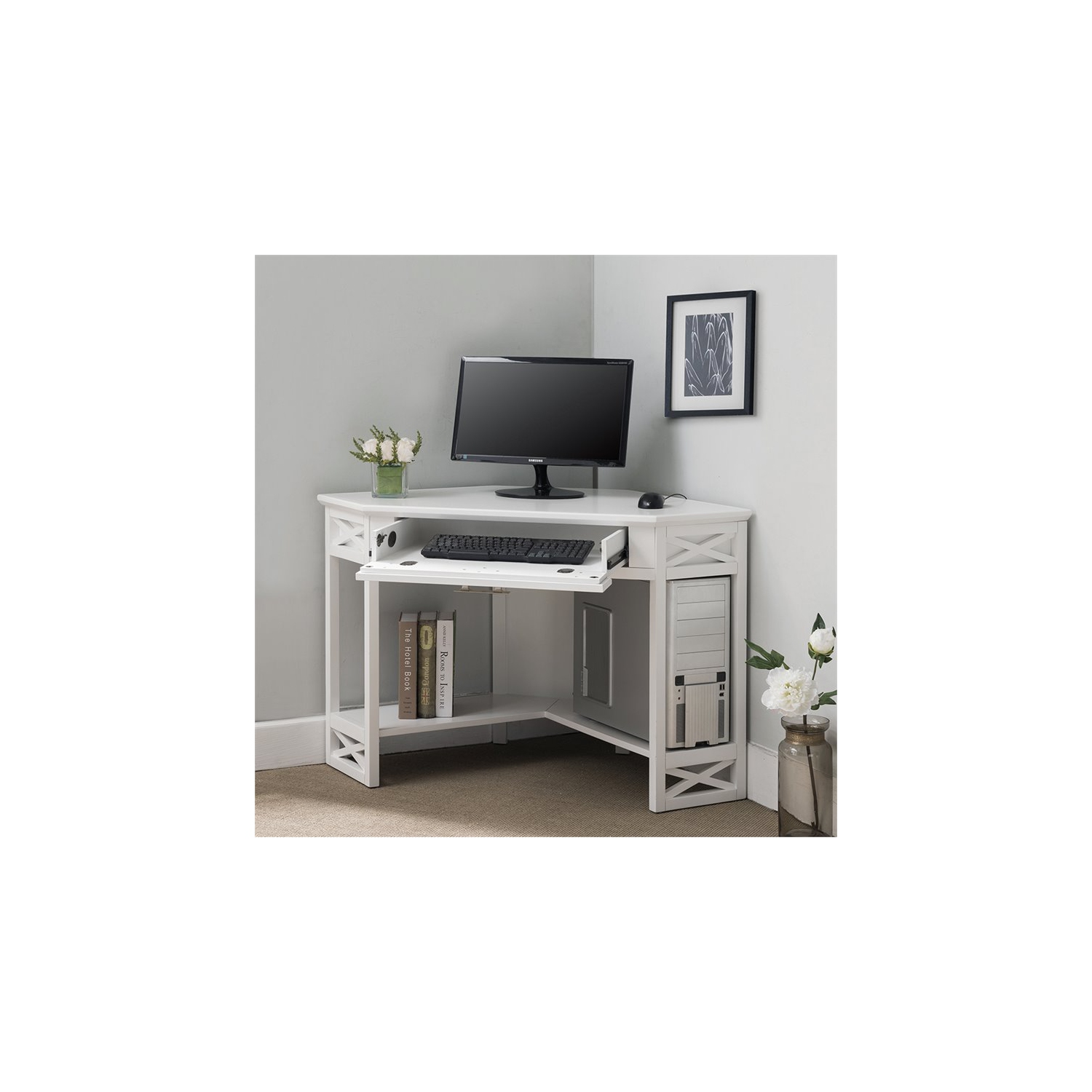 Bureau d’ordinateur en coin Leick - blanc