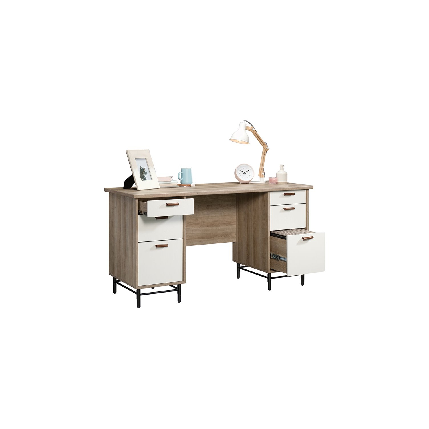 Sauder – Bureau de direction Anda Norr, chêne ciel et blanc