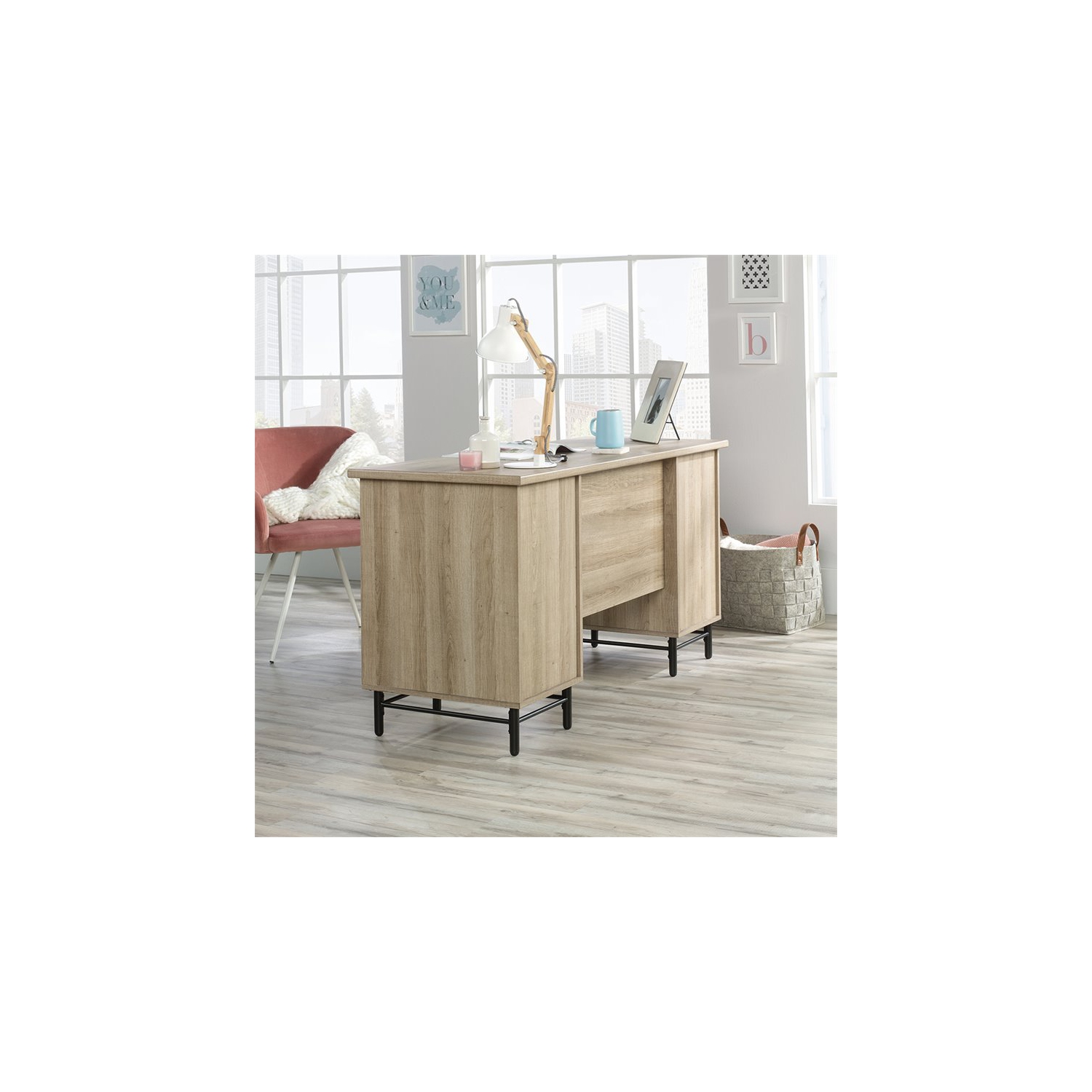 Sauder – Bureau de direction Anda Norr, chêne ciel et blanc