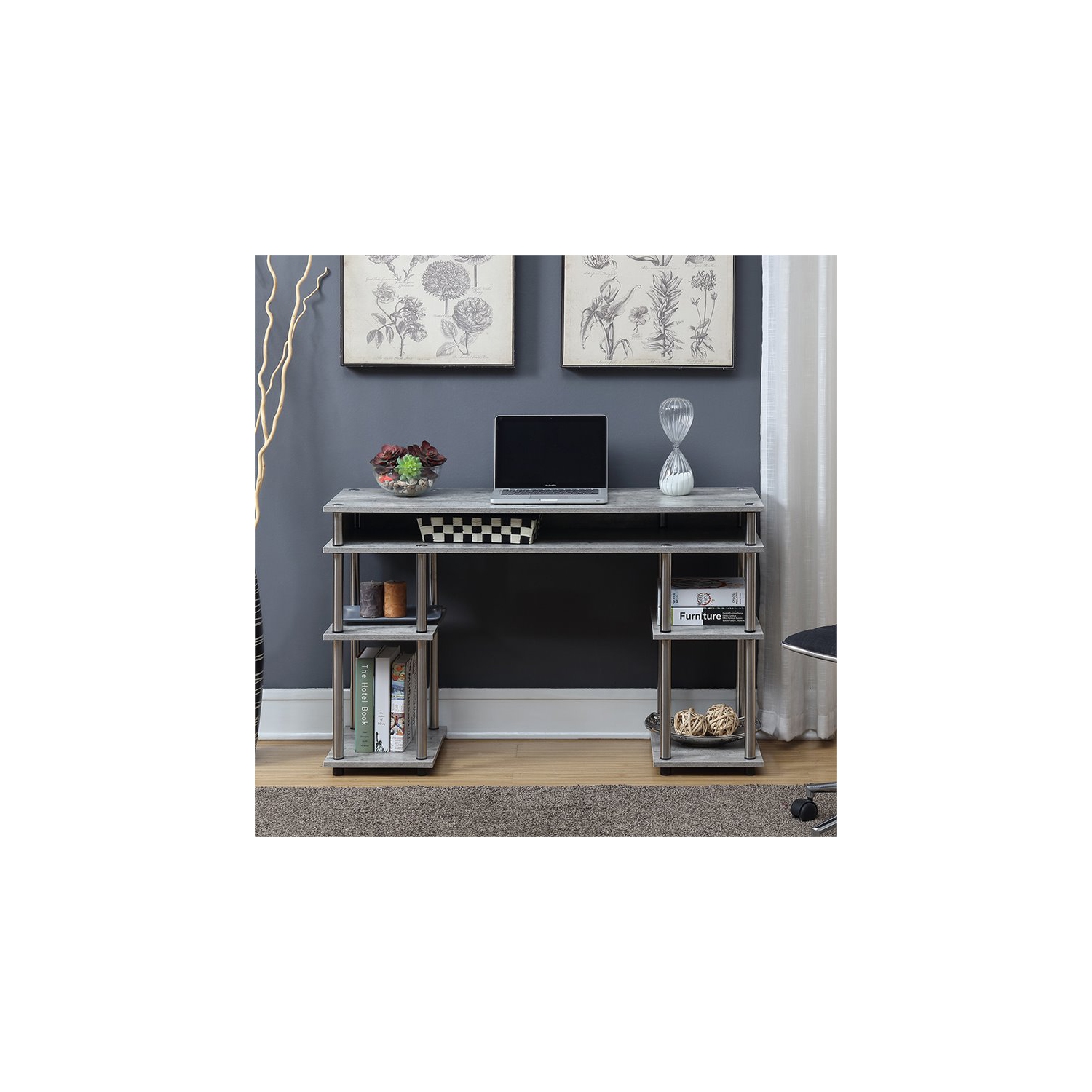 Convenience Concepts Designs2Go Writing Desk in Faux Birch Gray Wood Finish