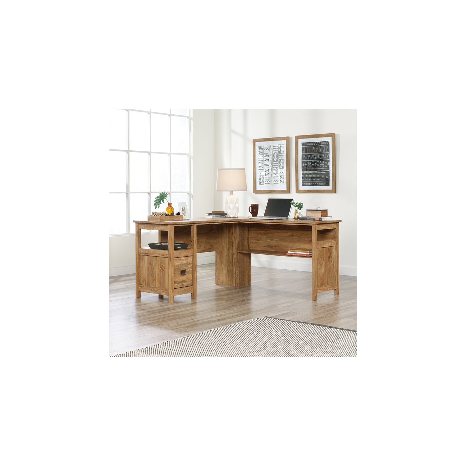 Sauder – Bureau en L Cannery Bridge en bois d’ingénierie, mangue sindoori/naturel