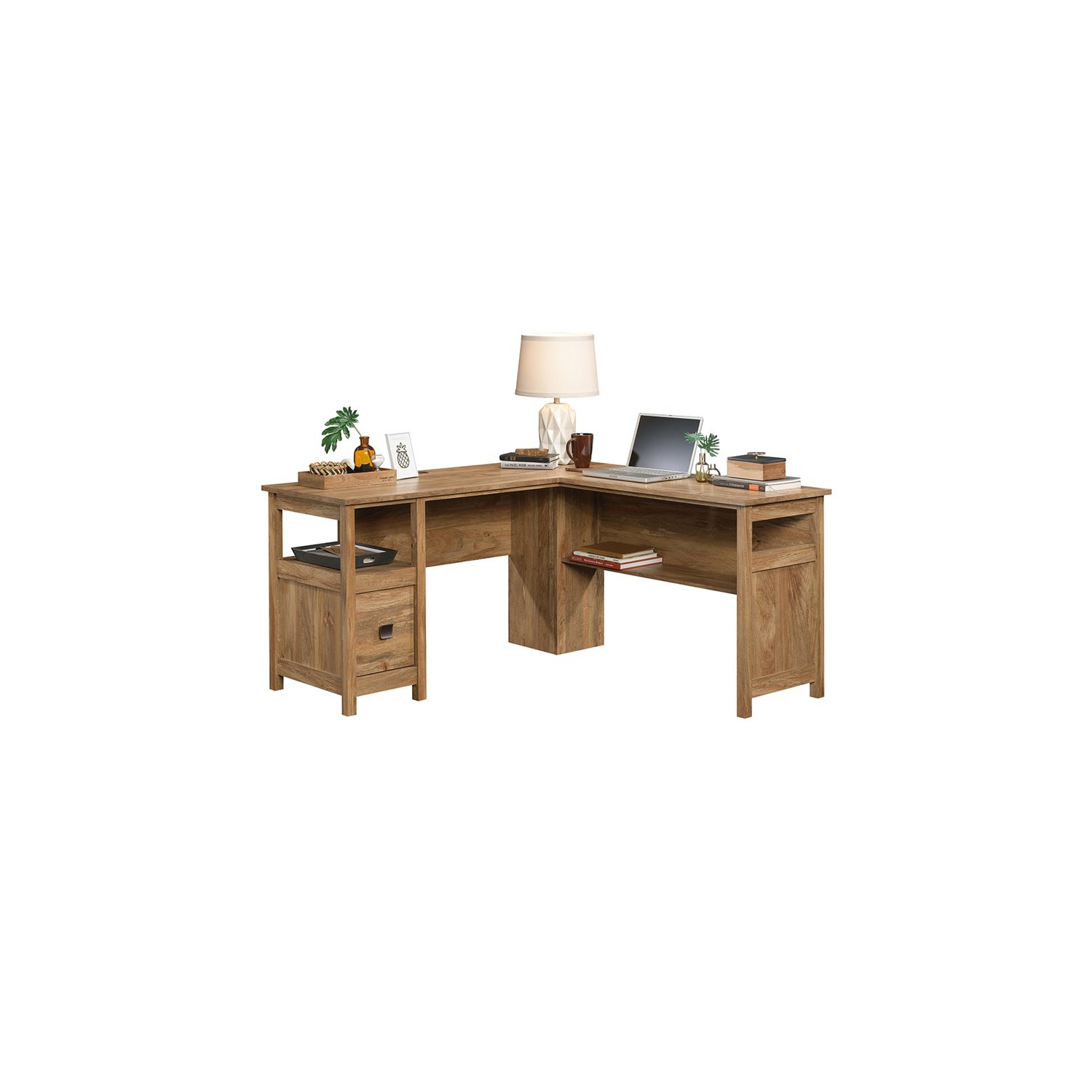 Sauder – Bureau en L Cannery Bridge en bois d’ingénierie, mangue sindoori/naturel