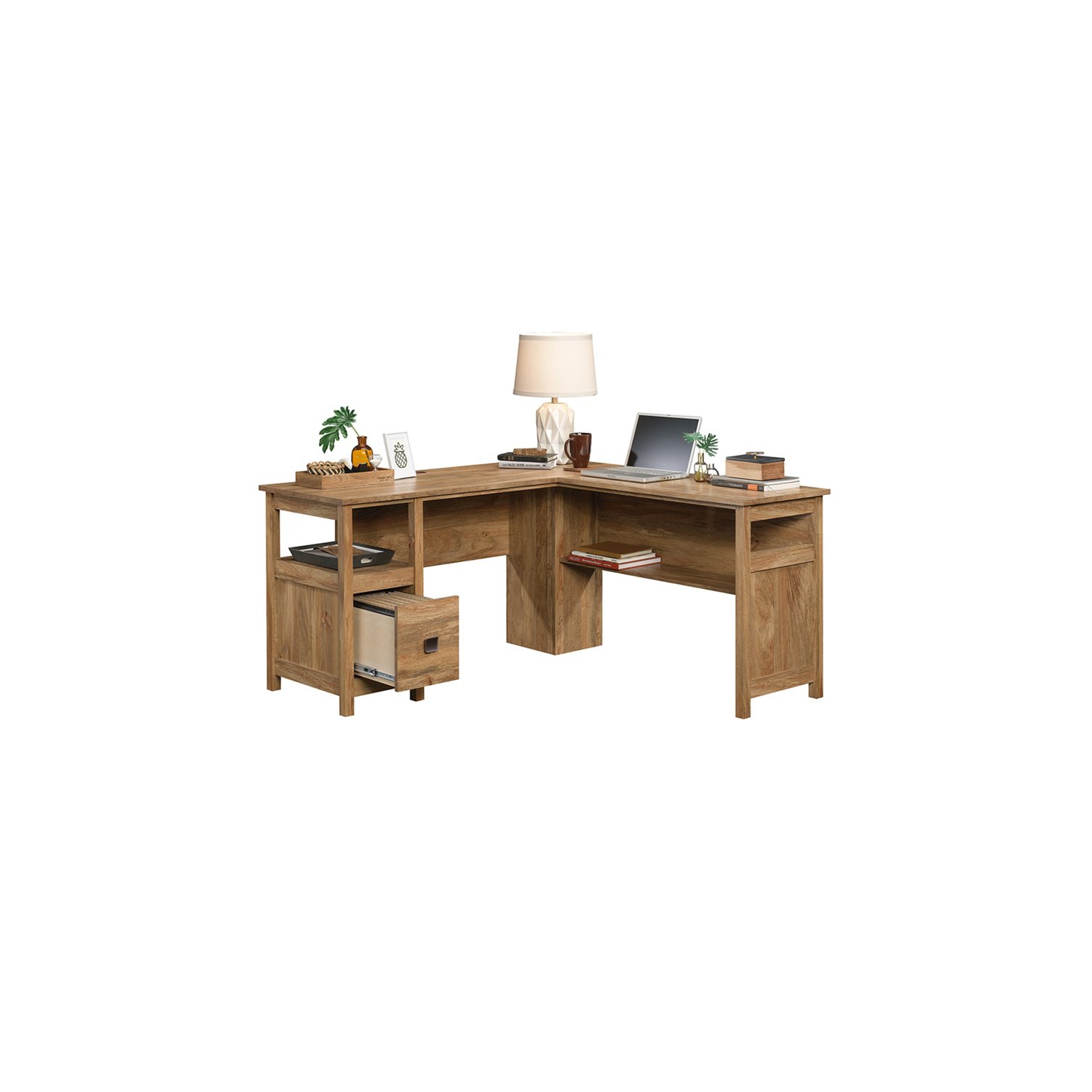 Sauder – Bureau en L Cannery Bridge en bois d’ingénierie, mangue sindoori/naturel