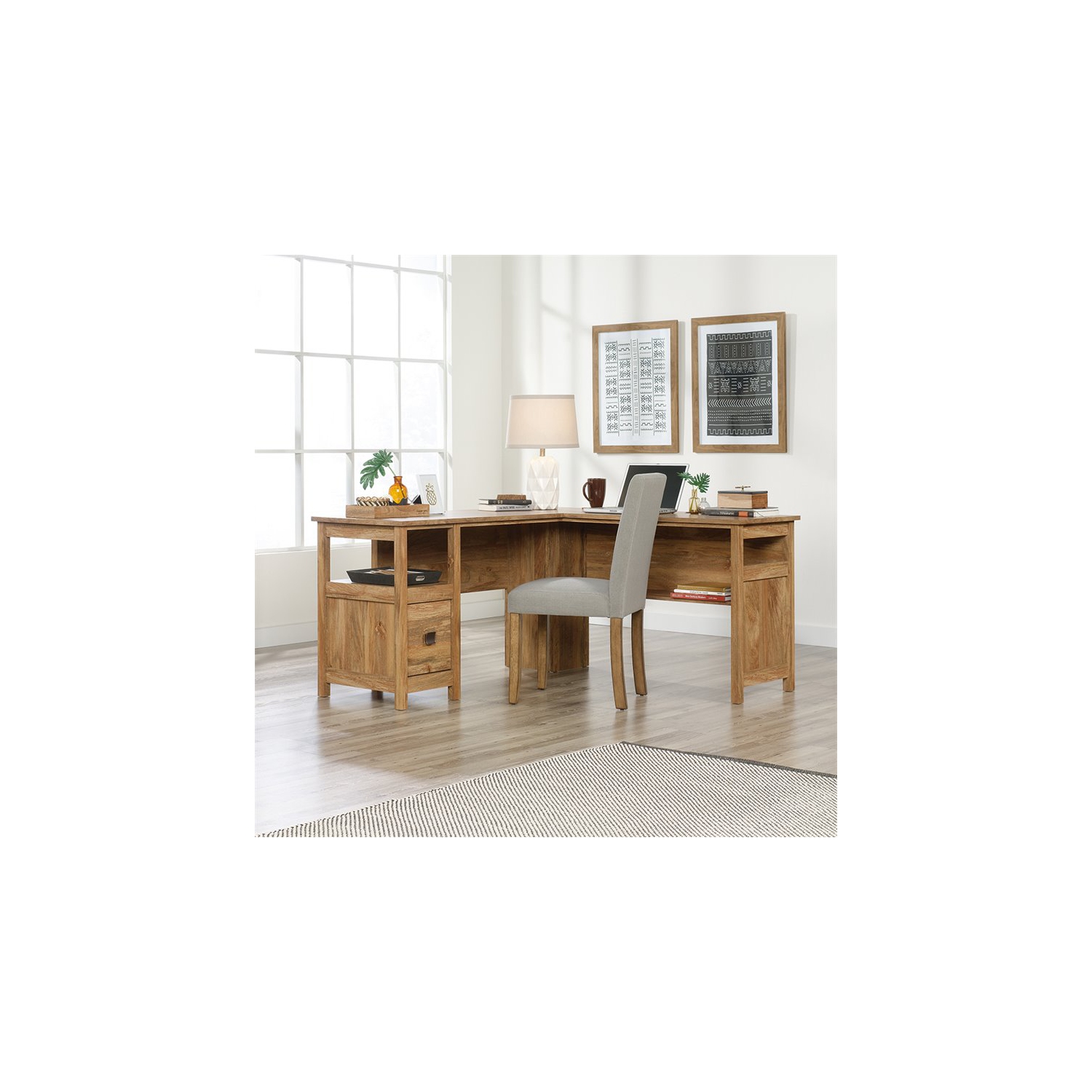 Sauder – Bureau en L Cannery Bridge en bois d’ingénierie, mangue sindoori/naturel