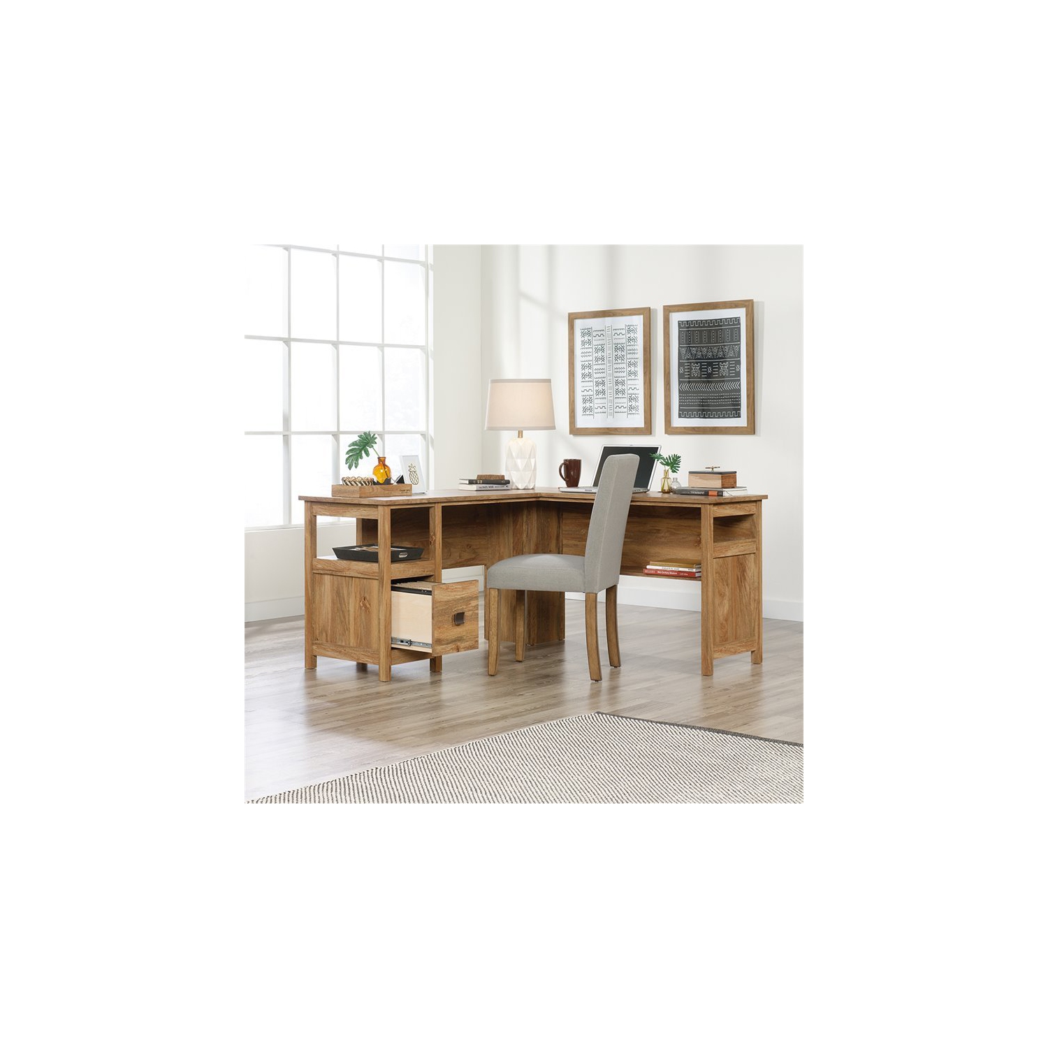 Sauder – Bureau en L Cannery Bridge en bois d’ingénierie, mangue sindoori/naturel