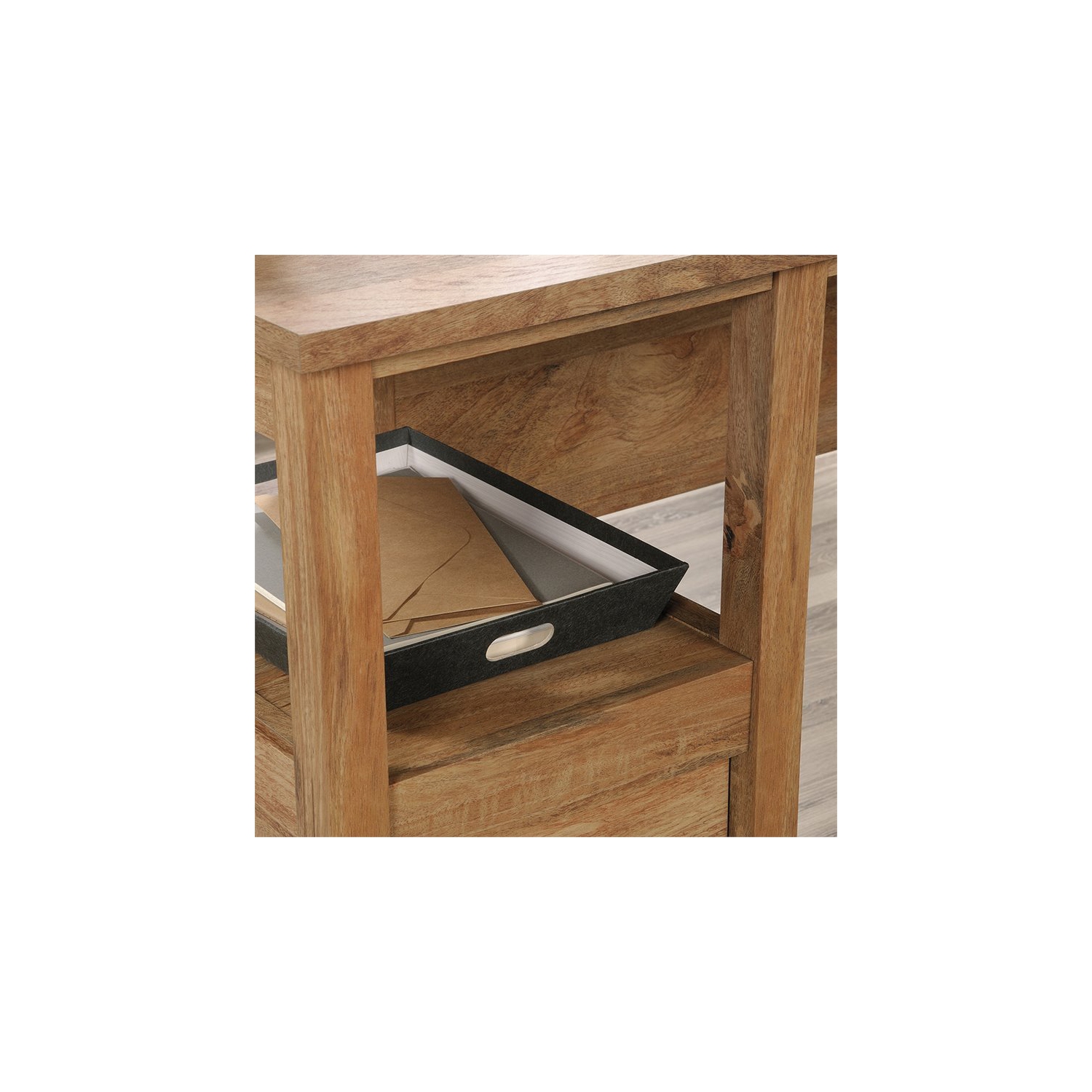 Sauder – Bureau en L Cannery Bridge en bois d’ingénierie, mangue sindoori/naturel