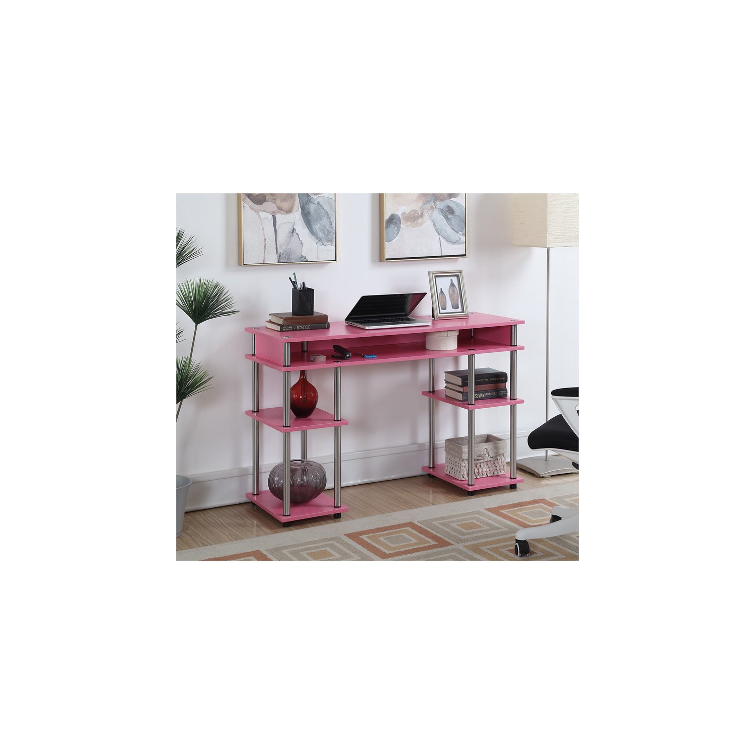 Convenience Concepts Designs2Go No Tools Student Desk in Pink Wood Finish