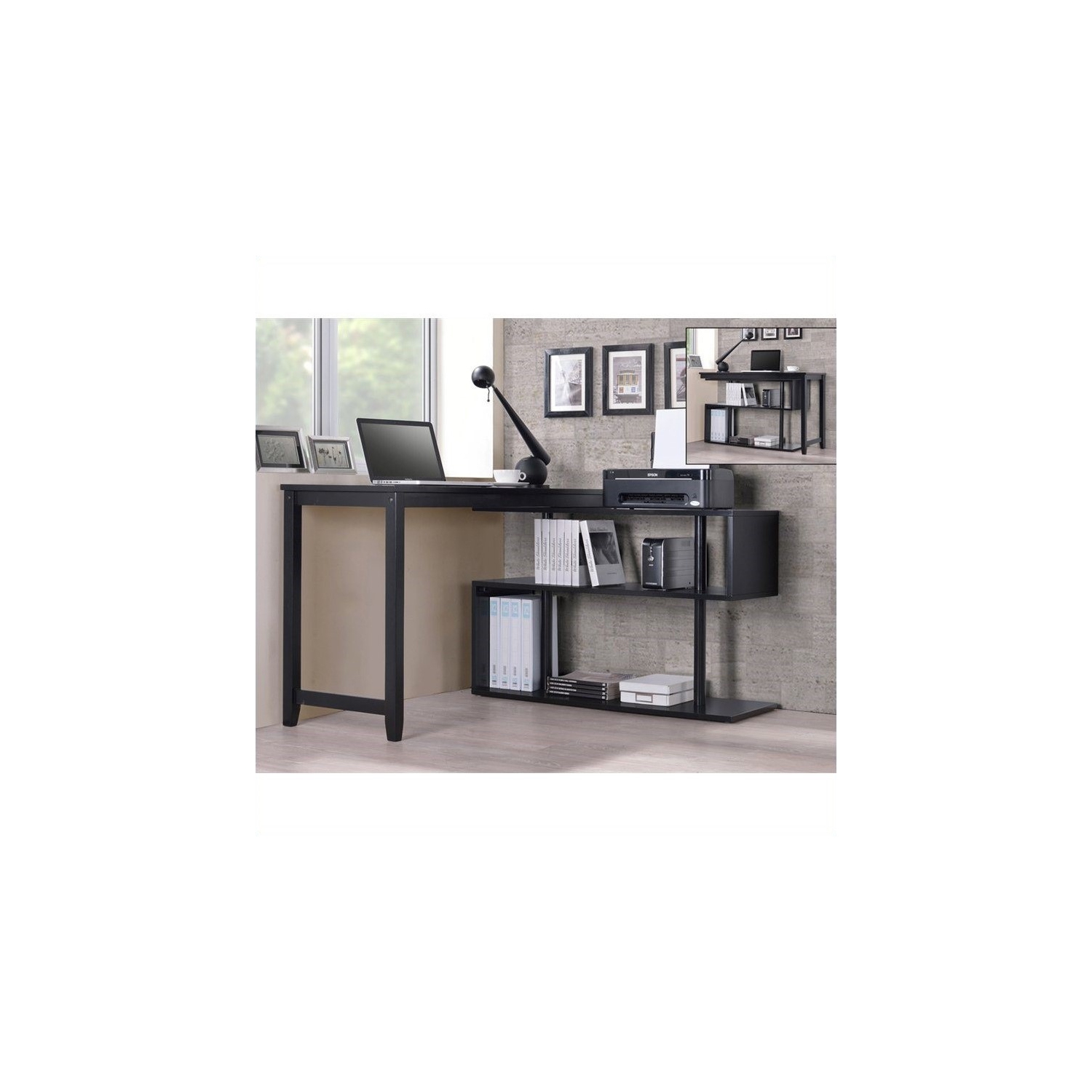 Pemberly Row Accent Shelf with Student Desk in Black