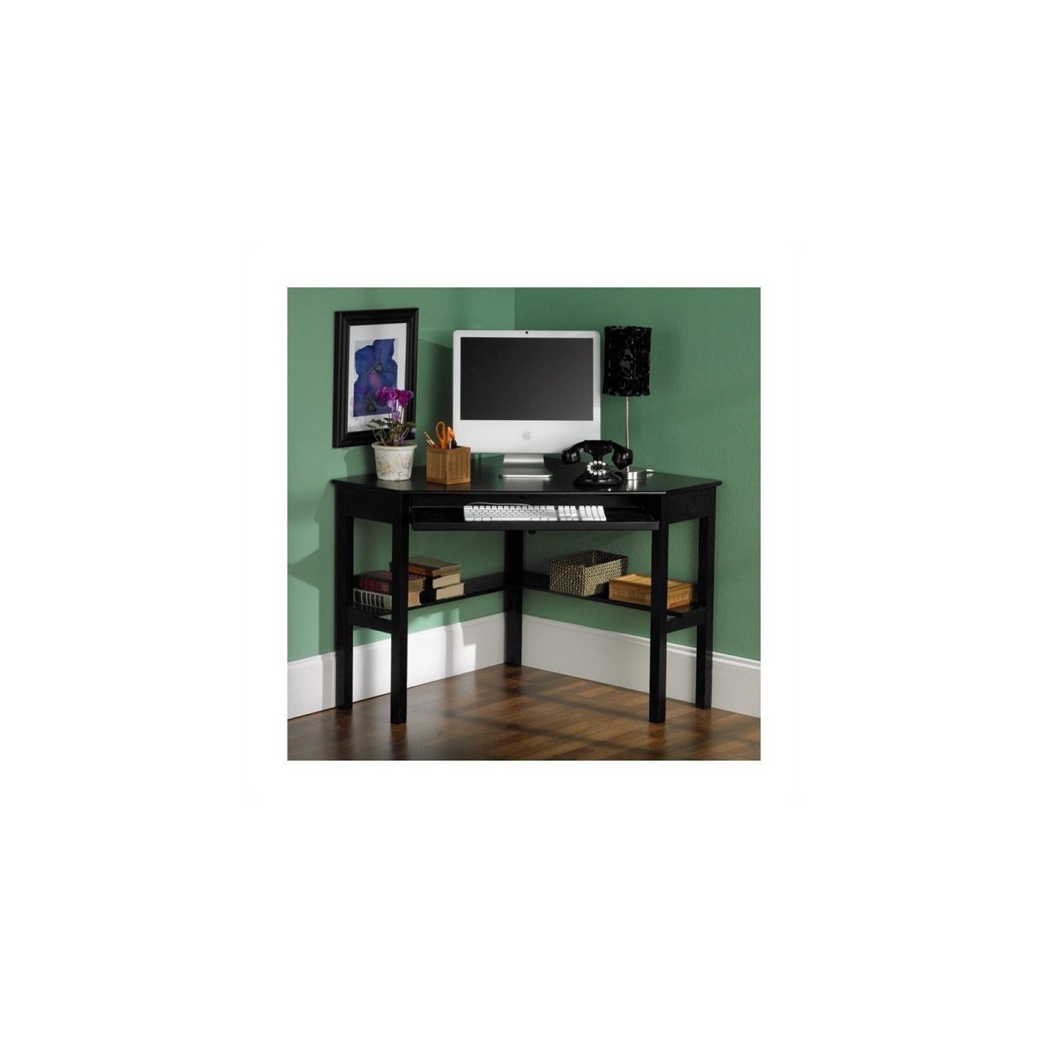 Pemberly Row Corner Computer Desk in Painted Black