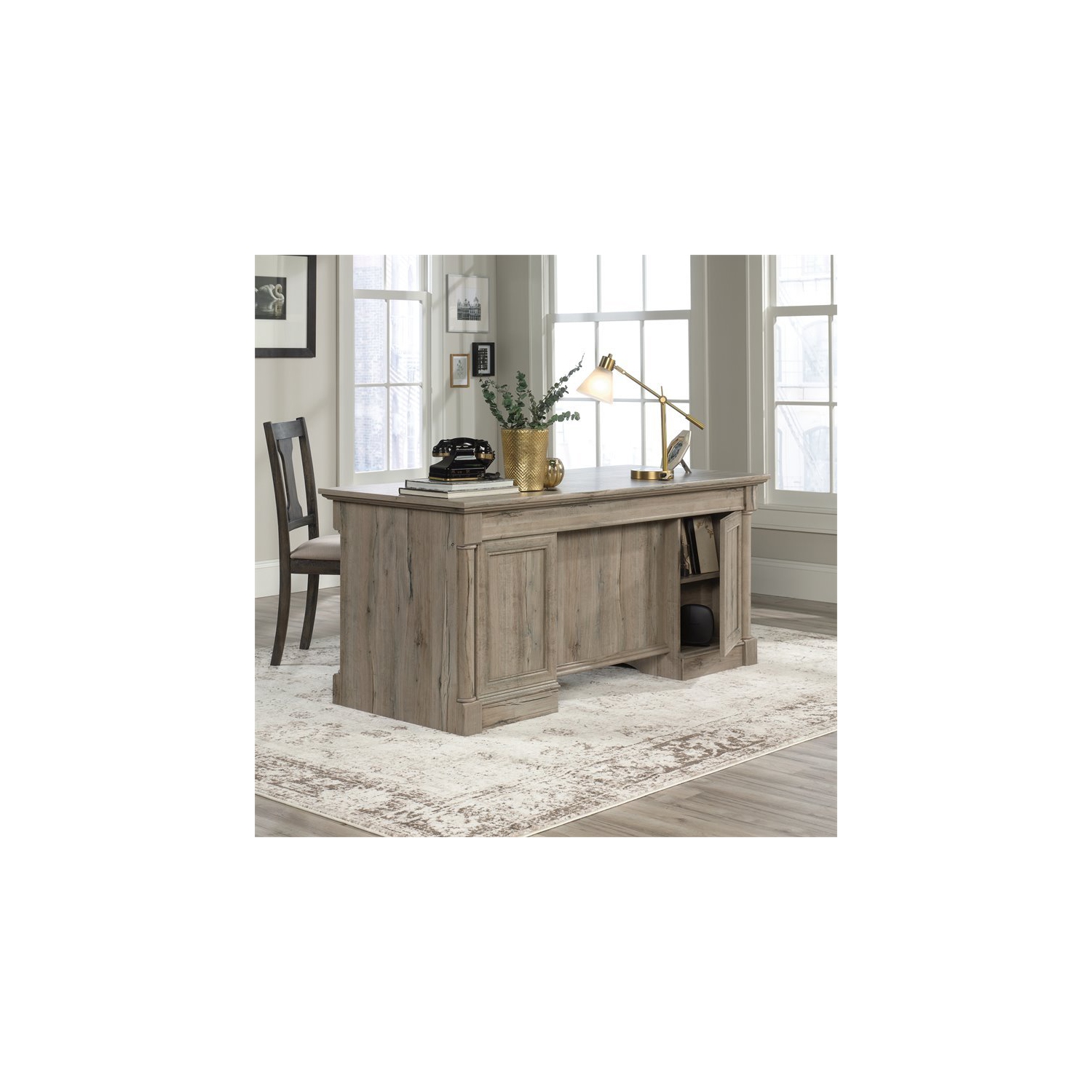 Sauder Palladia Contemporary Wood Executive Desk in Split Oak