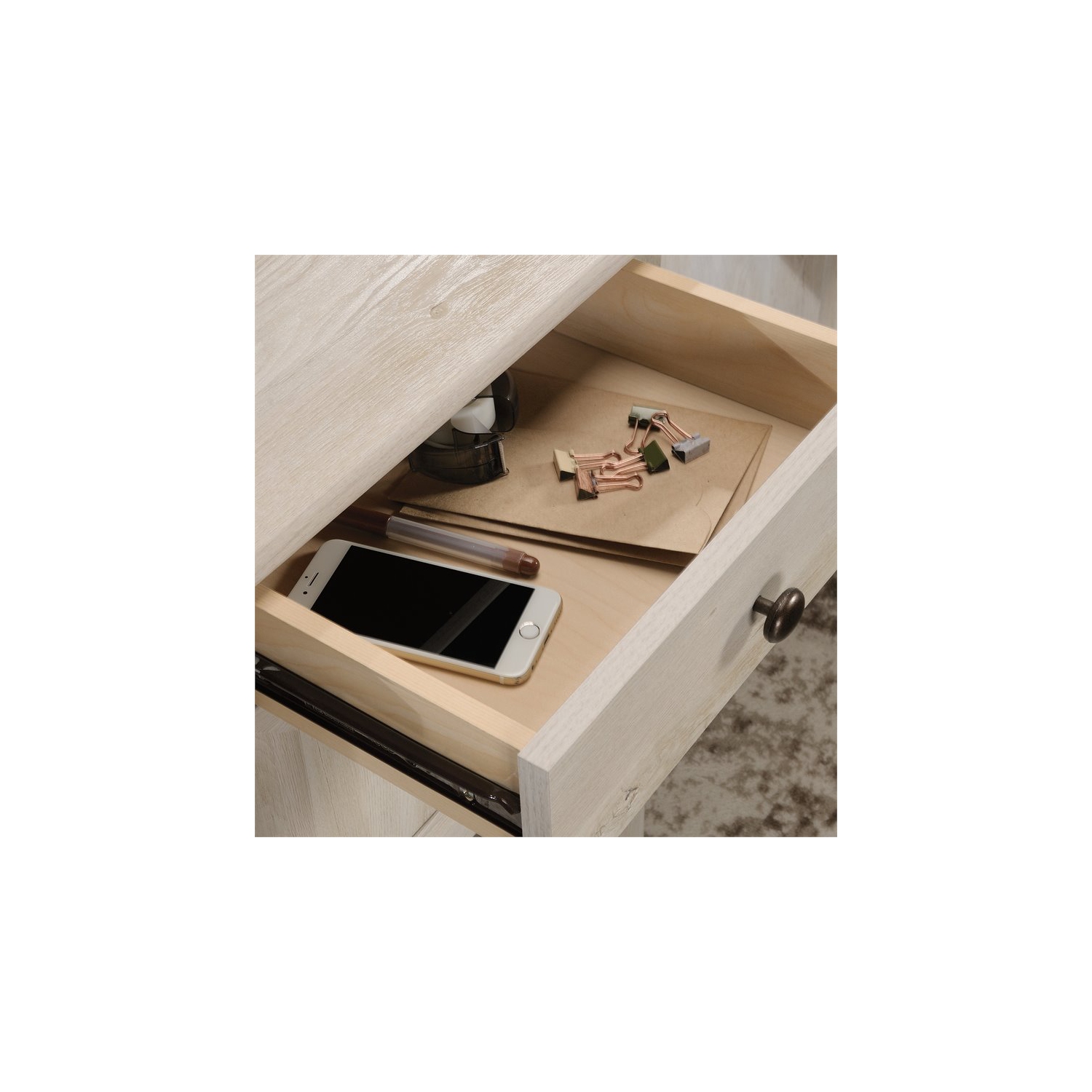 Sauder – Bureau en L en bois d’ingénierie Edge Water, marron blanchi