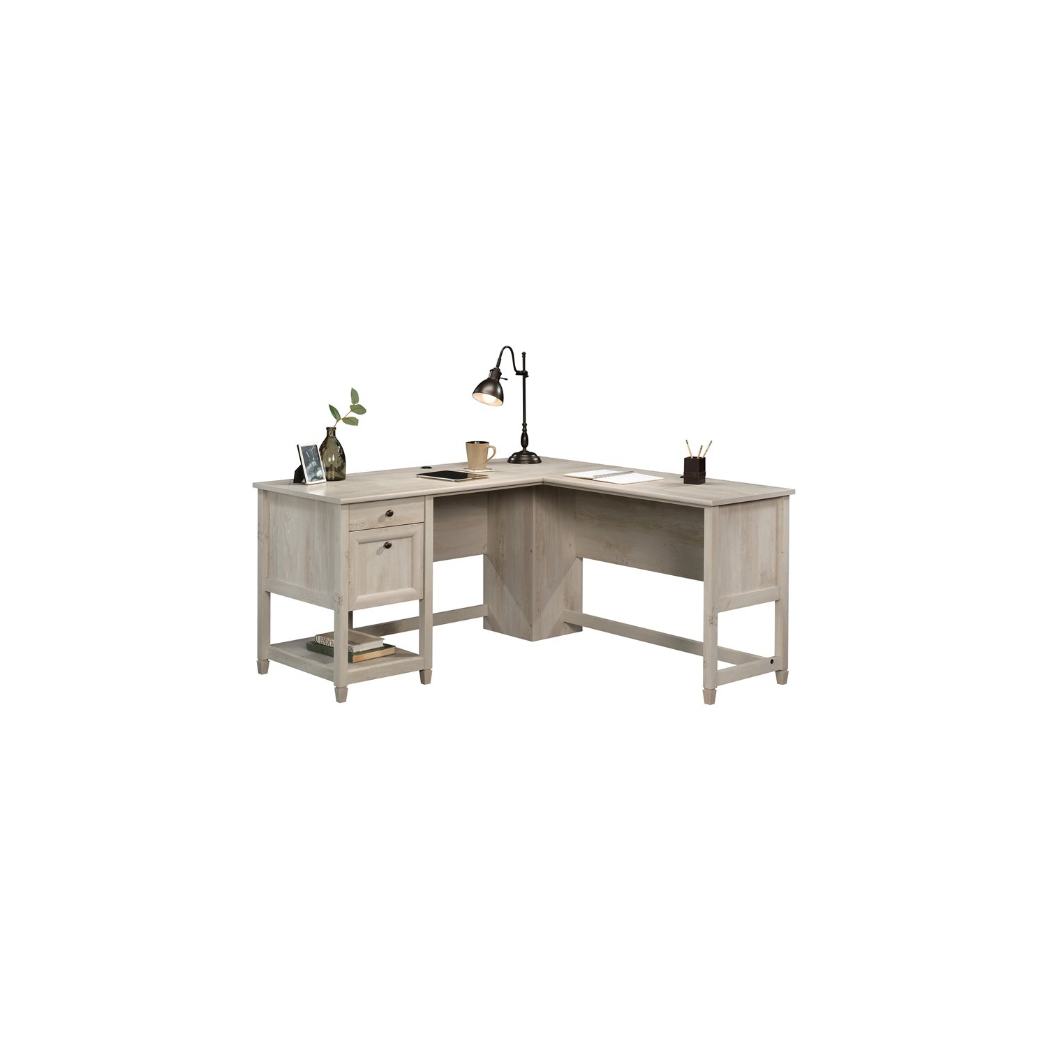 Sauder – Bureau en L en bois d’ingénierie Edge Water, marron blanchi