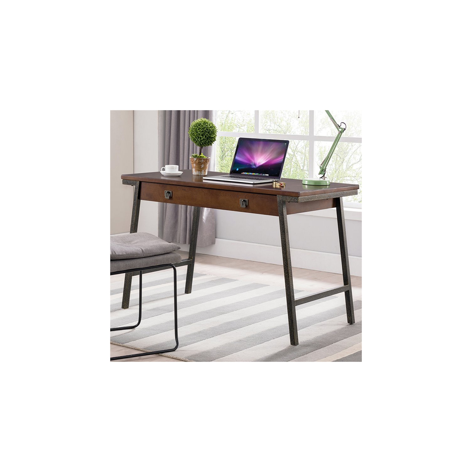 Leick Home Empiria Wood Computer Desk in Walnut and Foundry Bronze ...