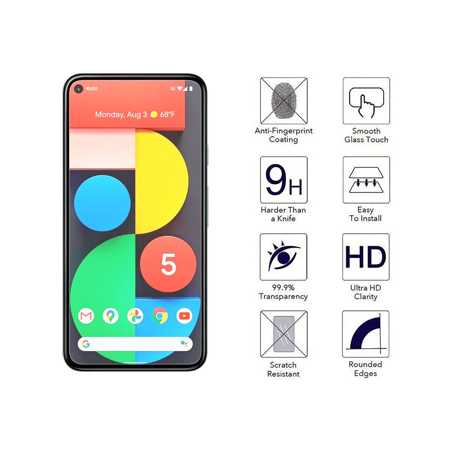 Protecteur d’écran KEEGUARD compatible avec le film en verre trempé POUR PIXEL 5 DE GOOGLE [facile à installer] [rigidité 9H] [HD Clear] [compatible