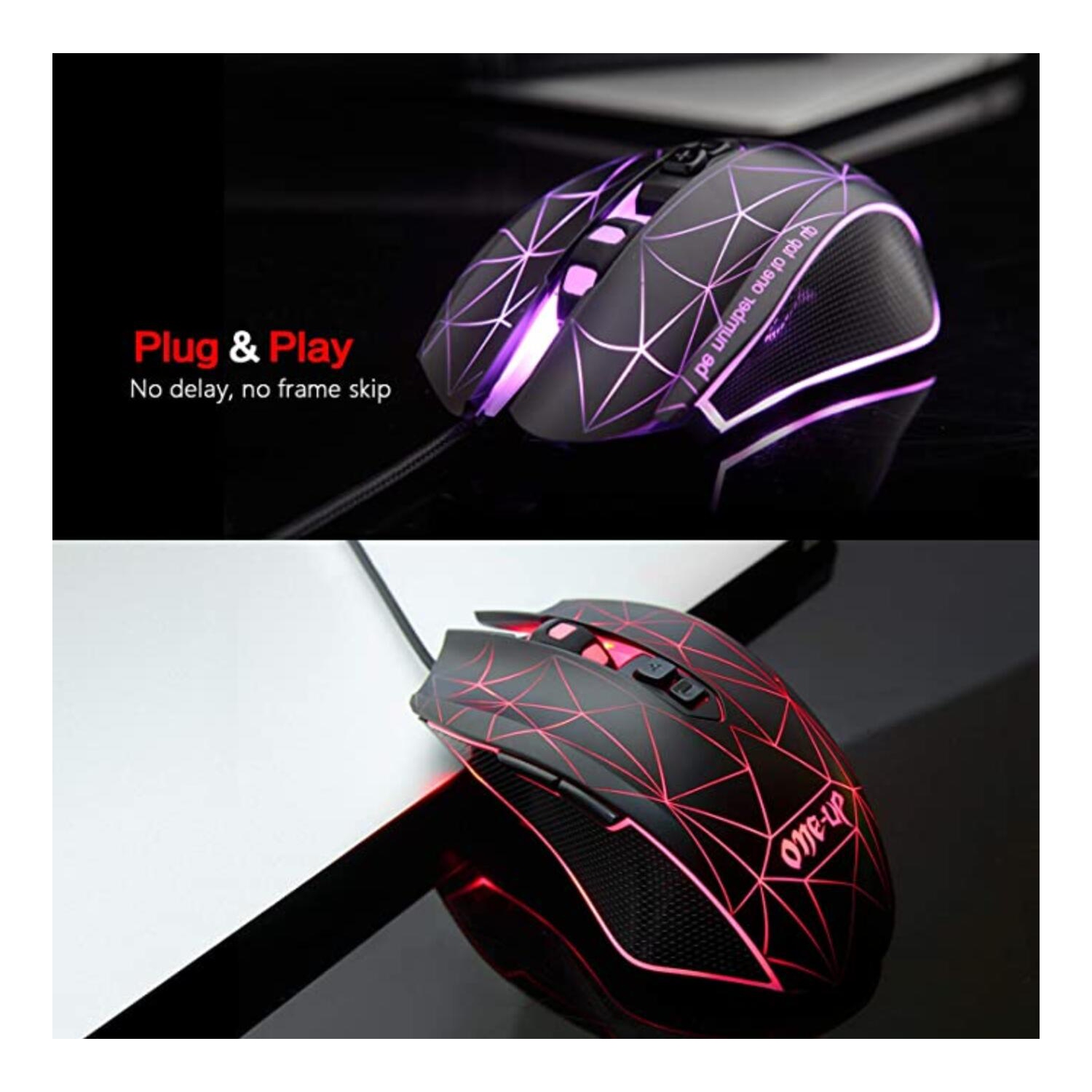 ONE-UP® G5 E-sports Ergonomics Optical Wired USB Contector Gaming Black Mouse With Avago 3050 Sensor