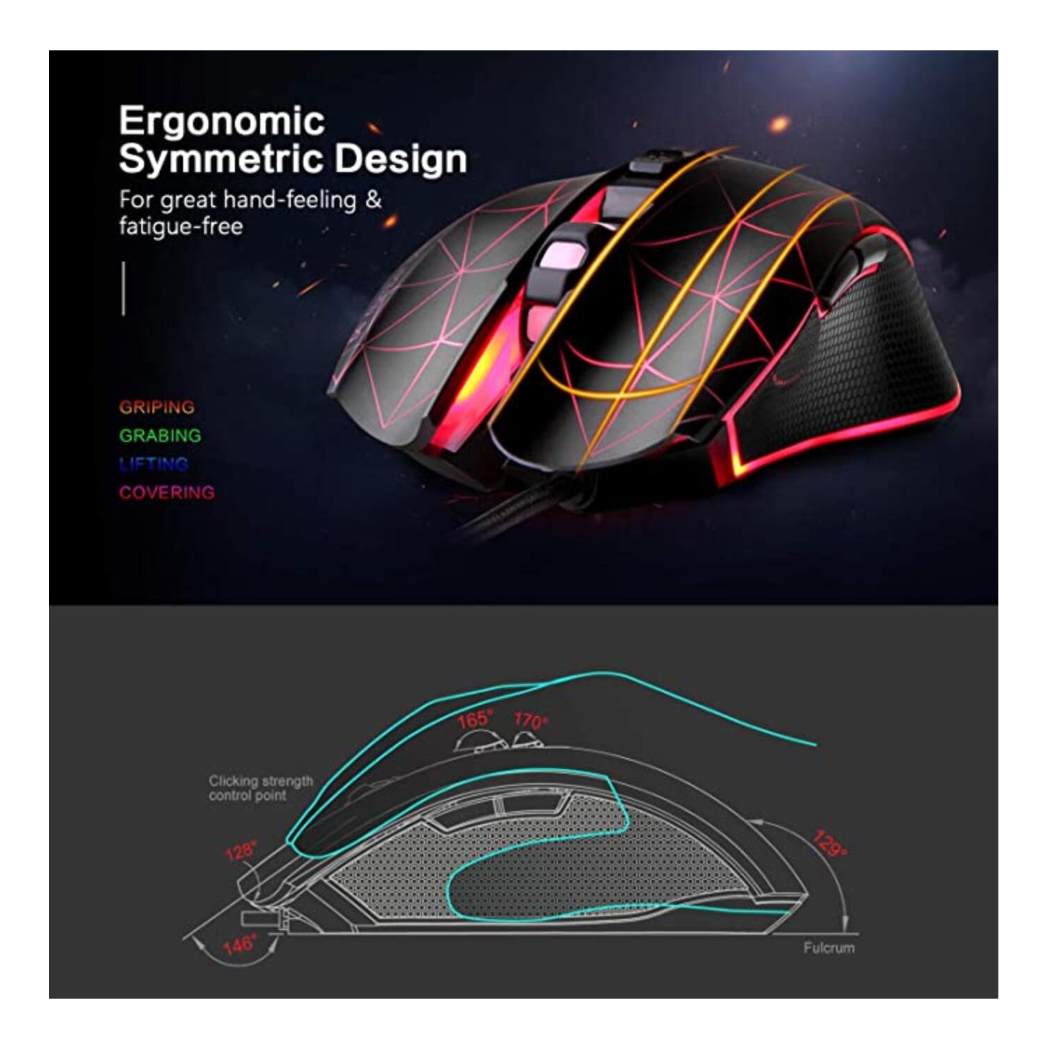 ONE-UP® G5 E-sports Ergonomics Optical Wired USB Contector Gaming Black Mouse With Avago 3050 Sensor